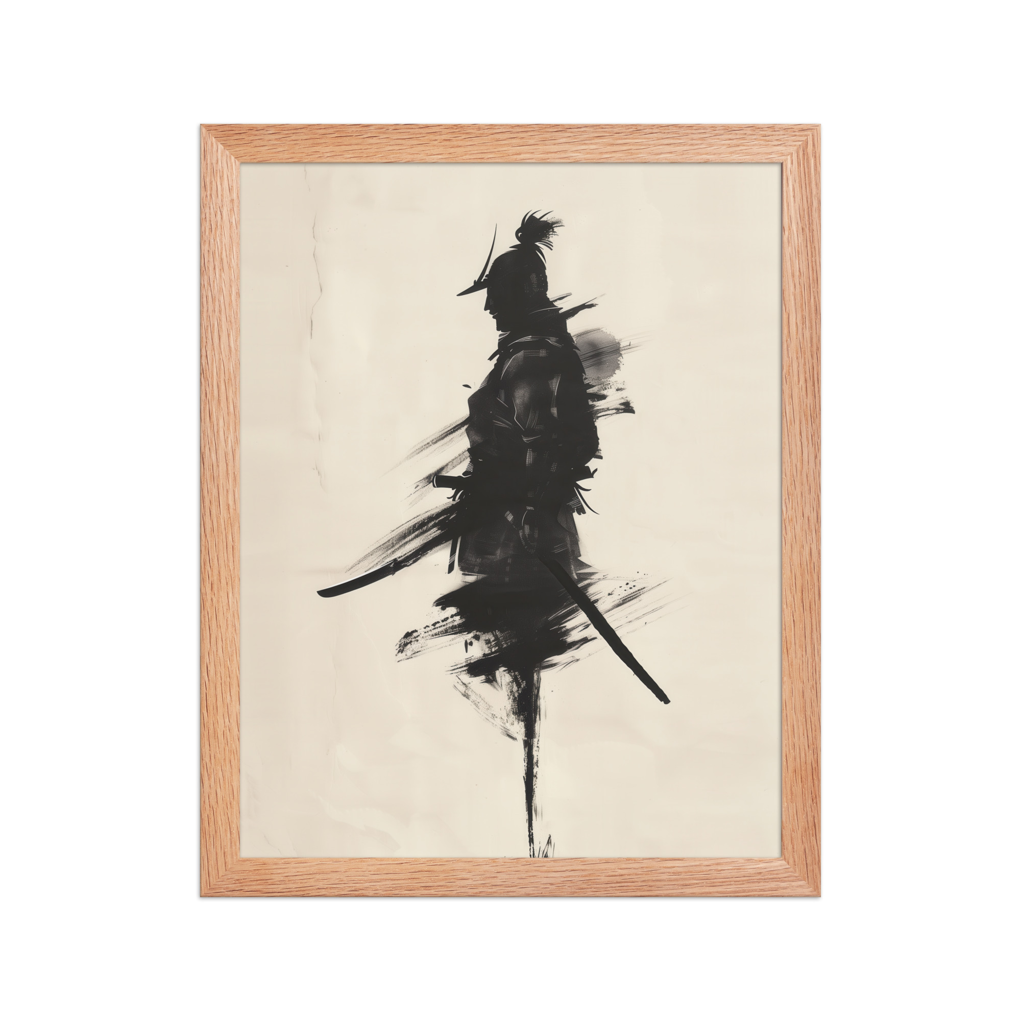 Shadowed Warrior – Sumi-e Silhouette of a Lone Samurai Wall Decor – Framed Poster - Image 10