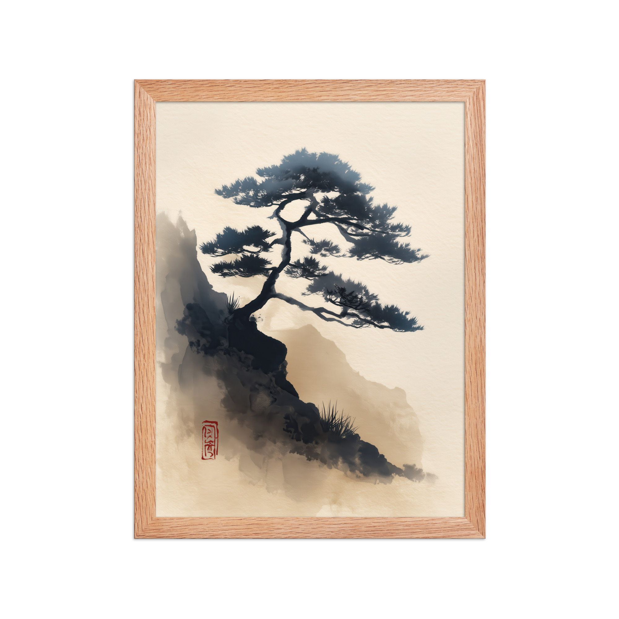 Mountain Pine in Soft Ink — Sumi-e Japanese Landscape Wall Decor — Framed Poster - Image 9