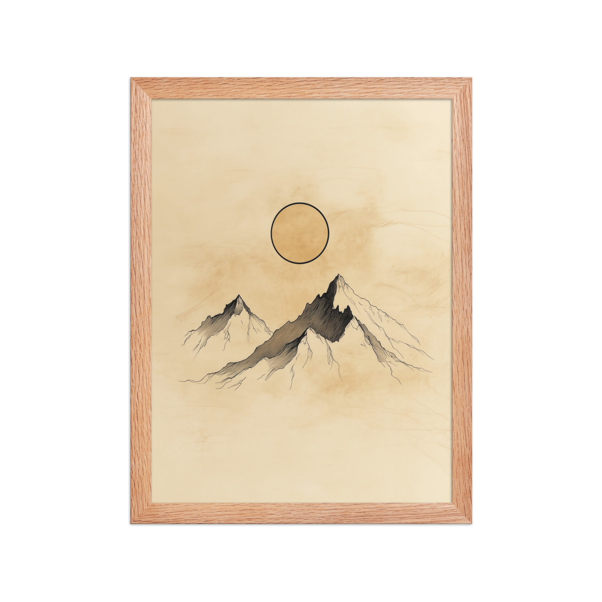 Twin Peaks and Silent Sun — Minimal Ink Mountain Study Landscape Art — Framed Poster - Image 9