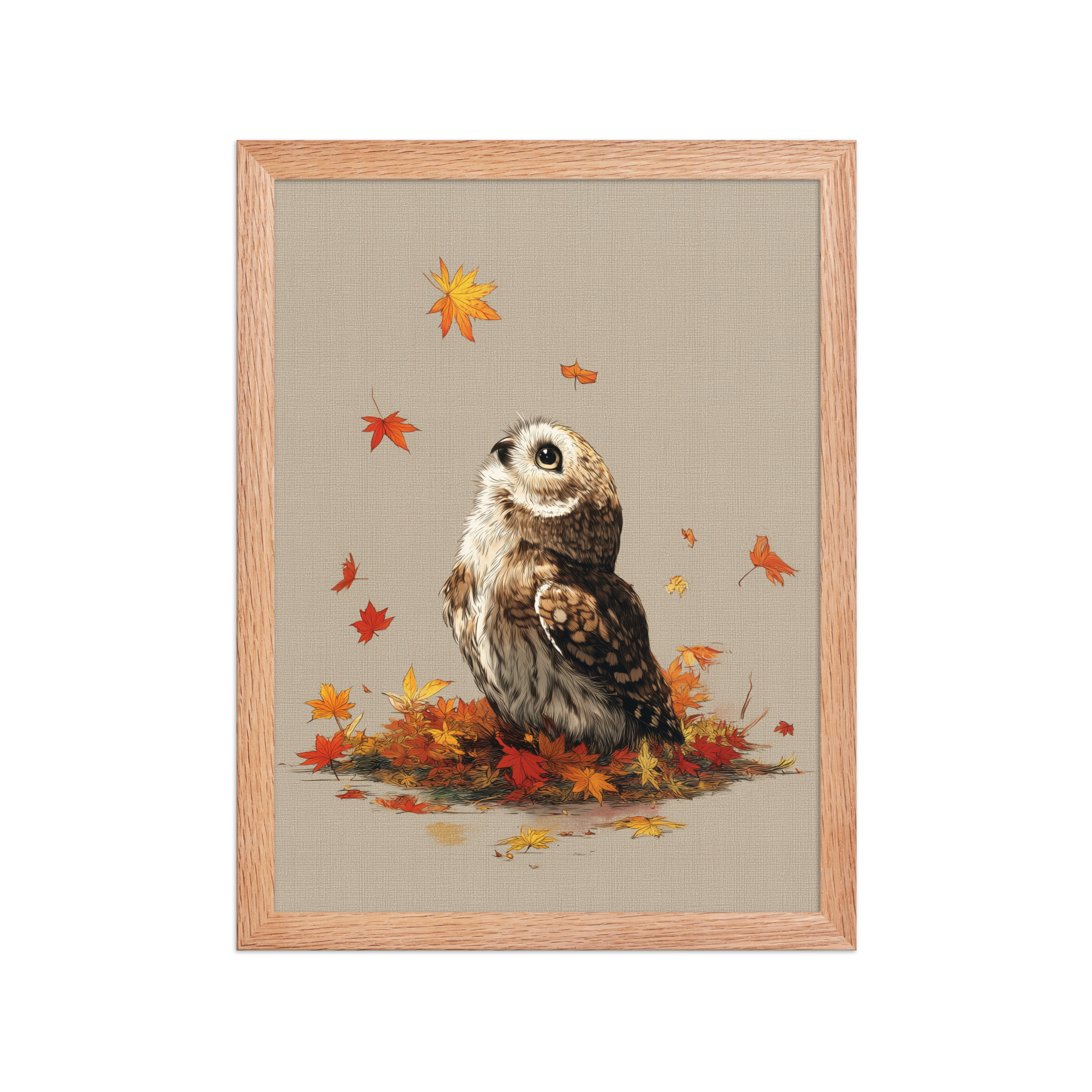 Autumn Gaze Owl — Owl Illustration with Falling Leaves Wall Art — Framed Poster - Image 8