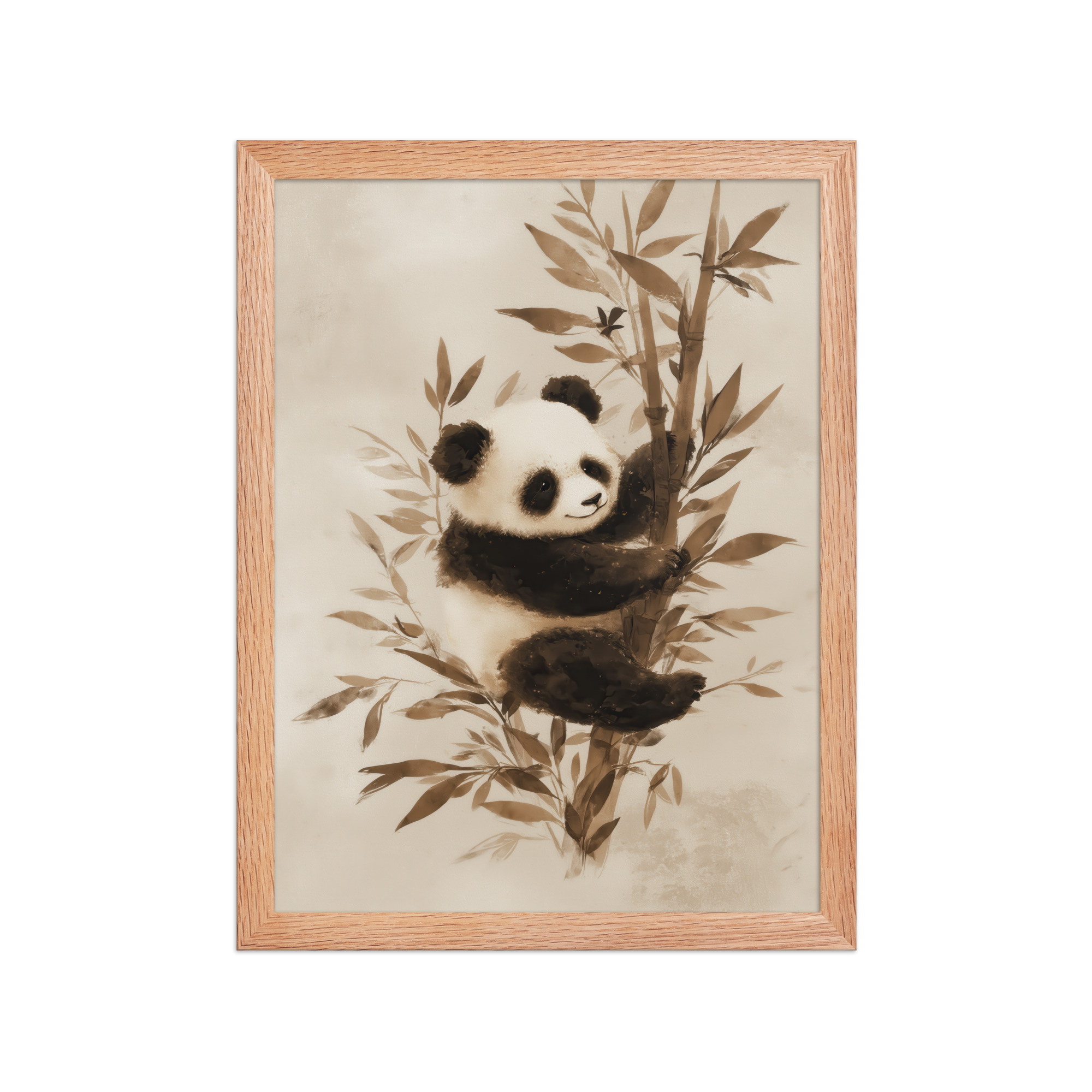 Sepia Panda Serenity — Soft Watercolor Black/White Panda Wall Art — Framed Poster - Image 7