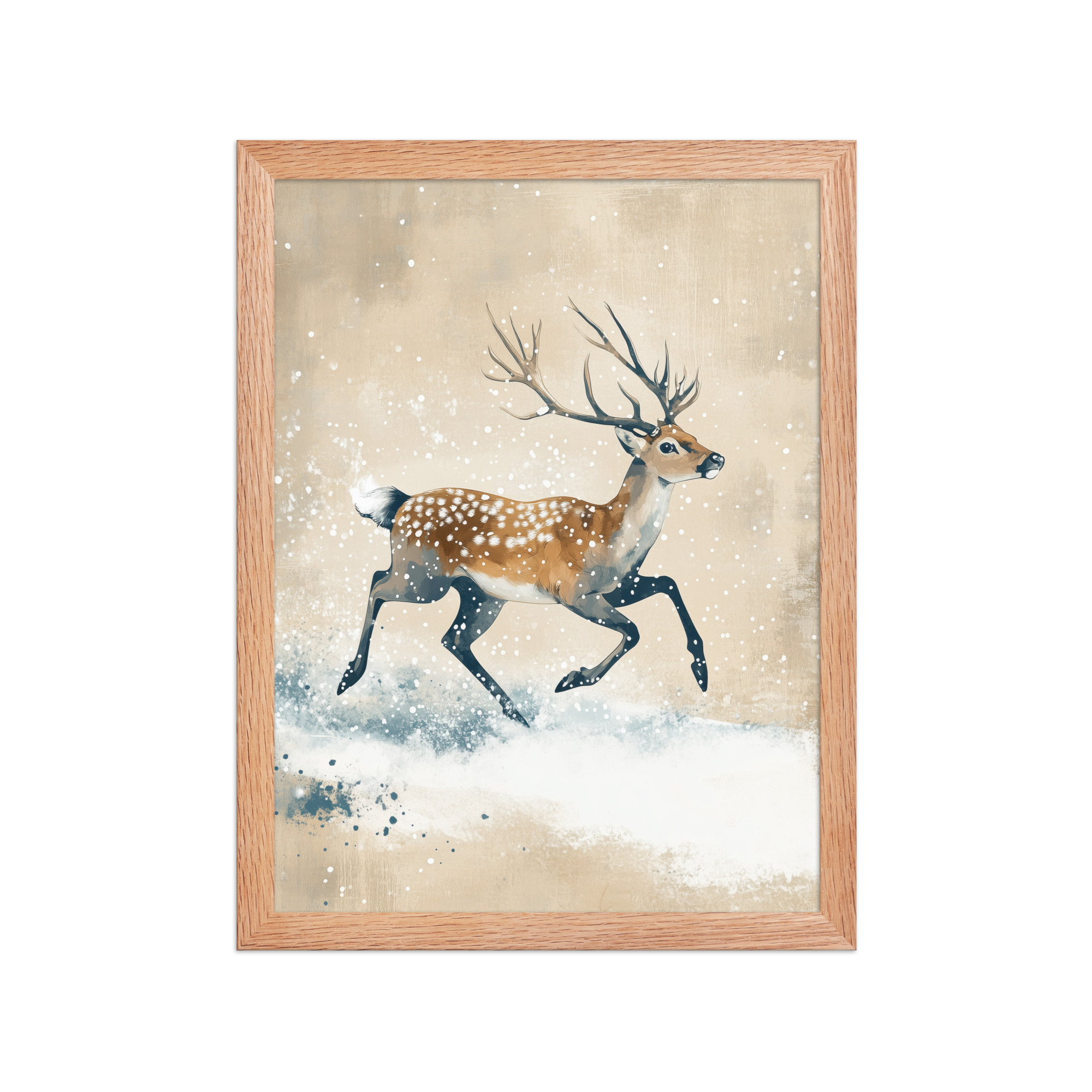 Running Deer in Winter Snow — Modern Wildlife Wall Art — Framed Poster - Image 11