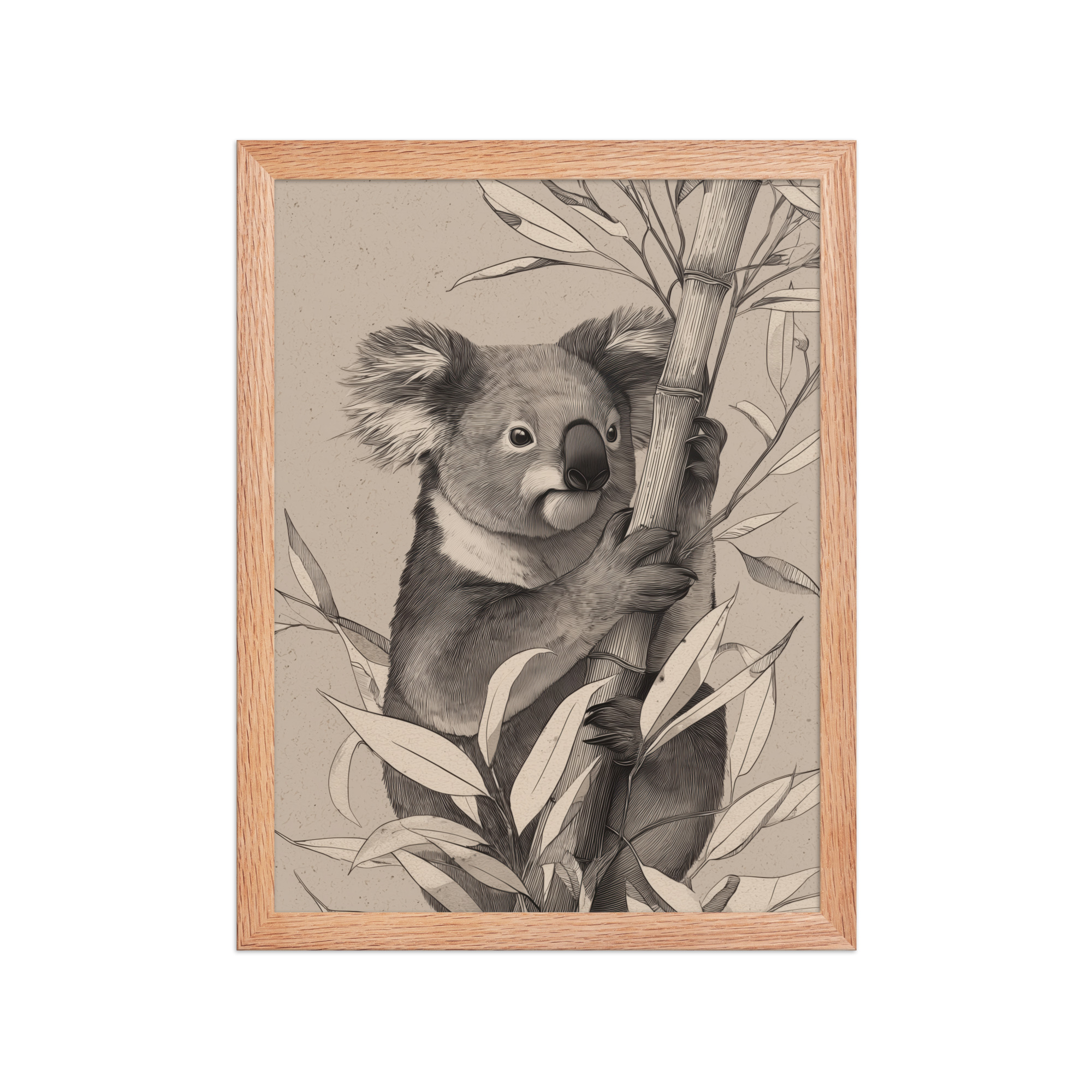 Koala Bamboo II — Detailed Koala Illustration with Bamboo Leaves Wall Decor — Framed Poster - Image 9