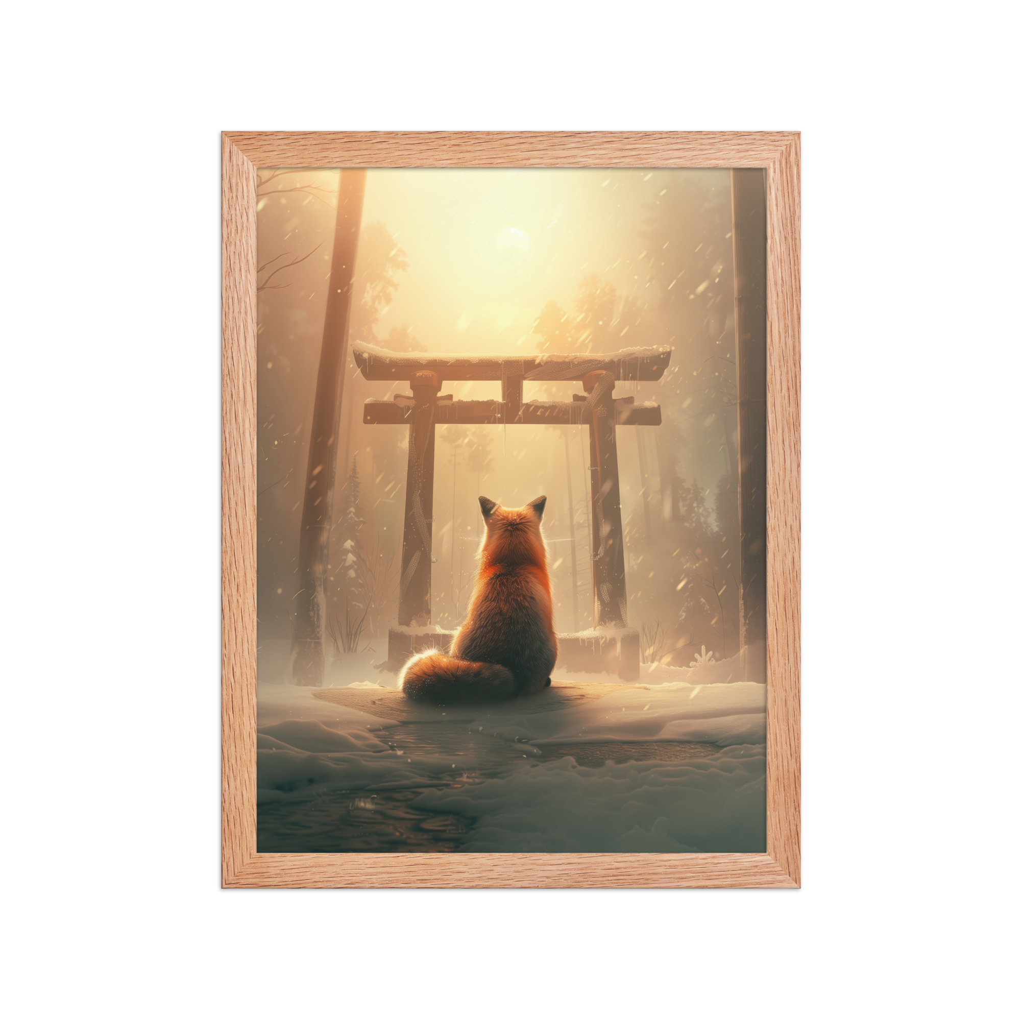 Fox Spirit at Torii — Cinematic Fox in Snowy Shrine Light Wall Decor — Framed Poster - Image 11