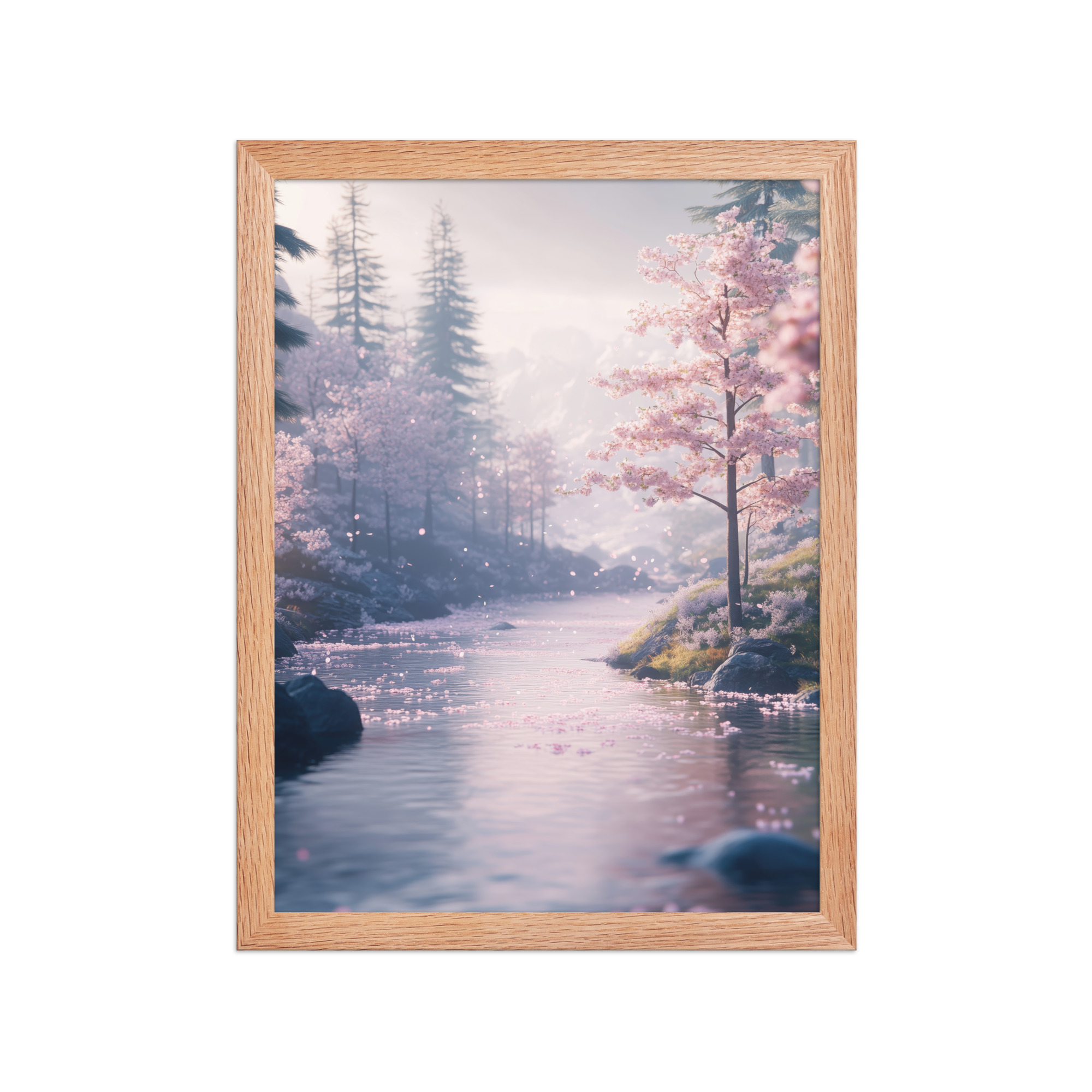 Nordic River Flow — Cherry Blossom Landscape Wall Decor — Framed Poster - Image 9
