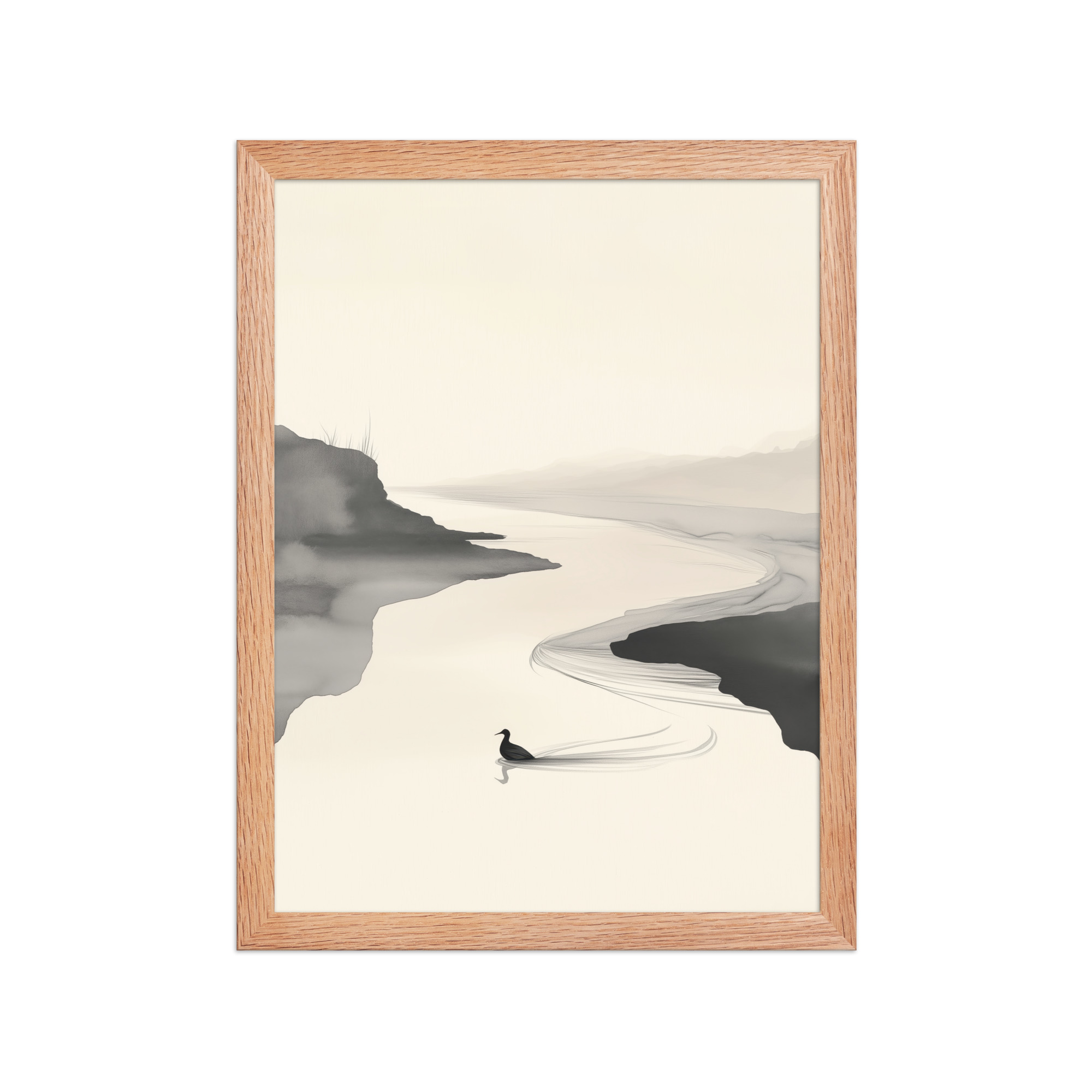 Tranquil River Flow — Minimal Ink Landscape Wall Decor — Framed Poster - Image 11