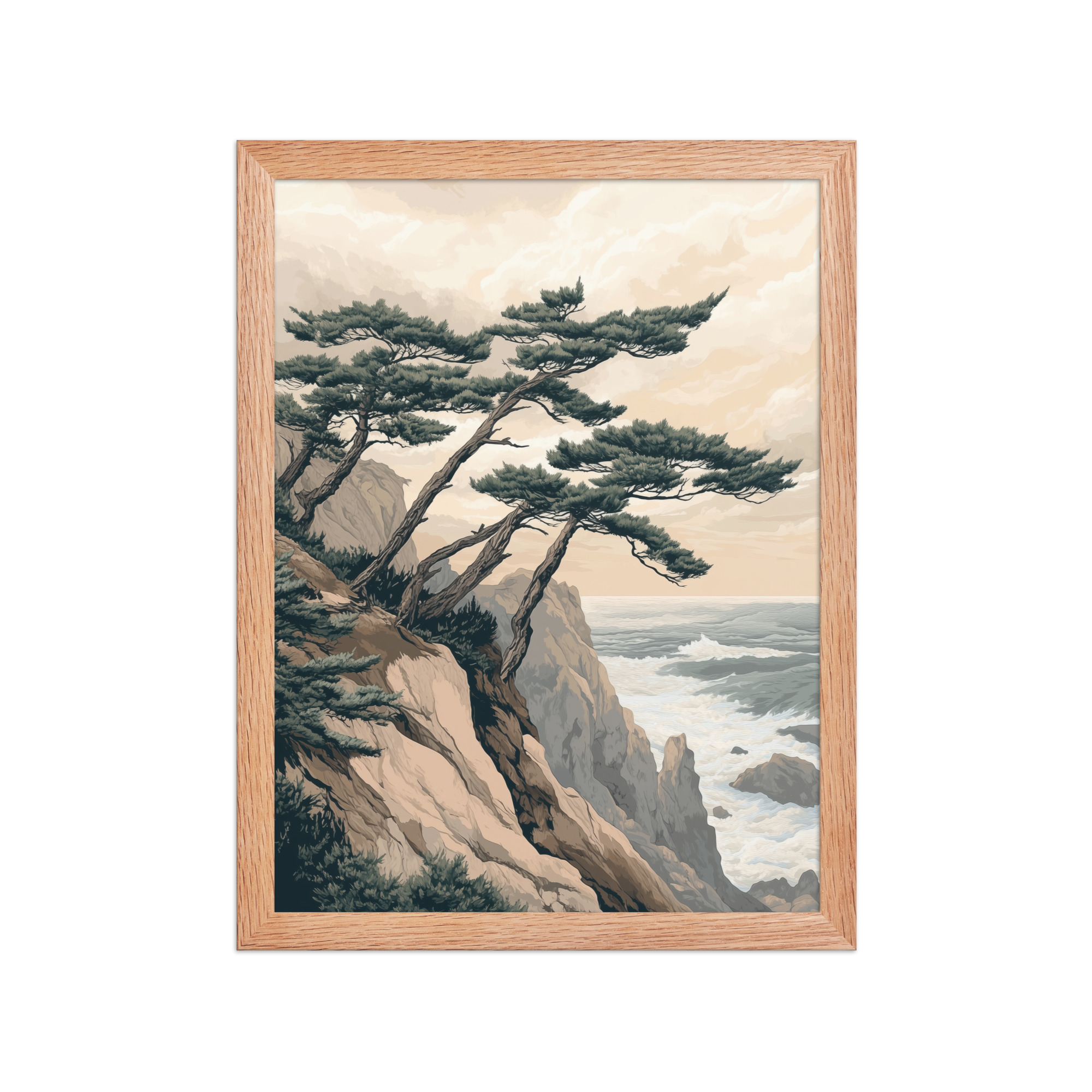 Windswept Pines by the Coast — Japanese Coastal Landscape Wall Decor — Framed Poster - Image 7