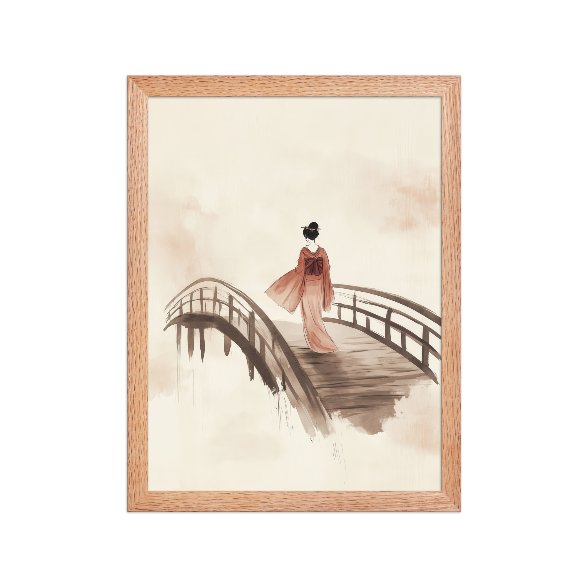 Geisha Bridge — Watercolor Japanese Bridge Wall Art — Framed Poster - Image 6