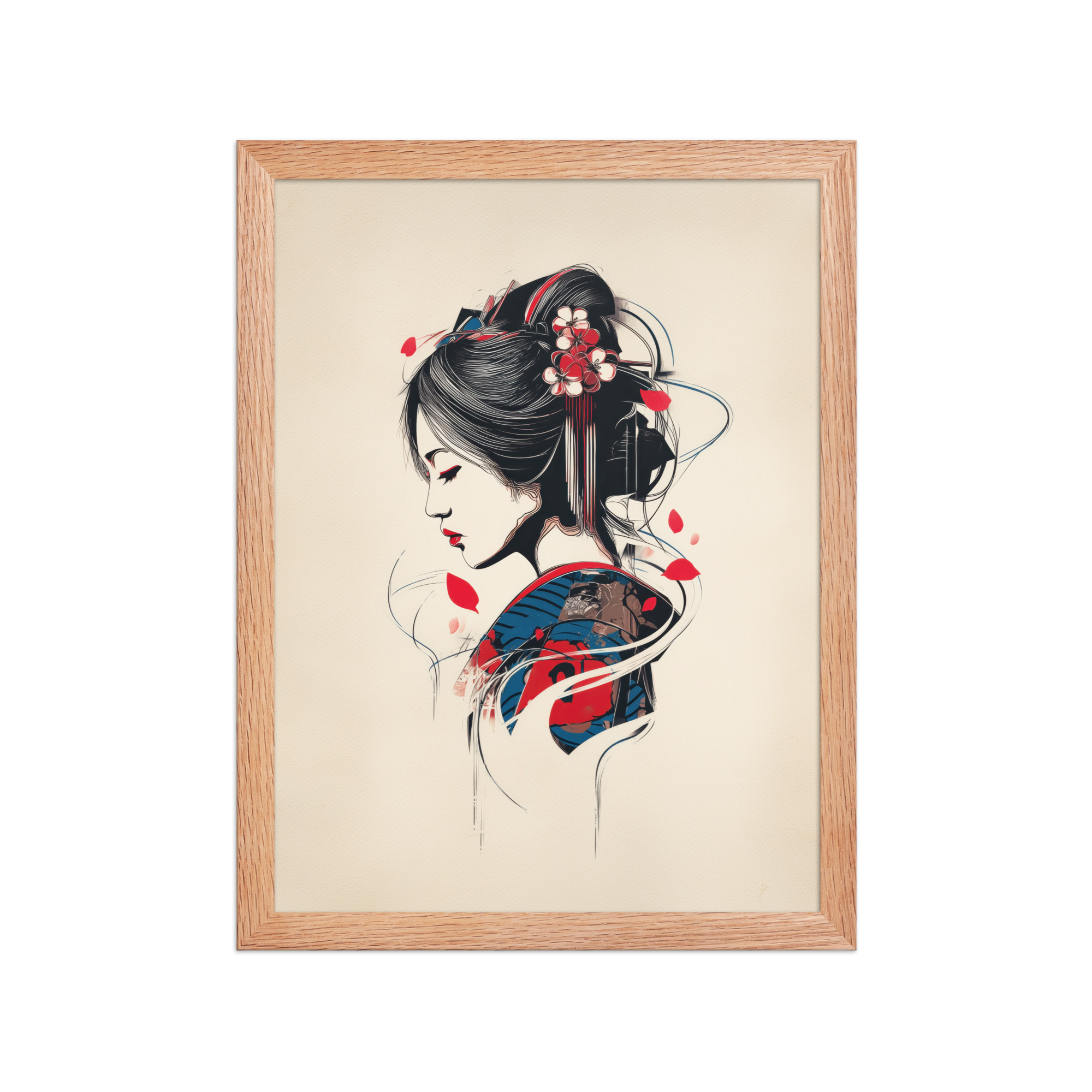 Petals of Silence — Ukiyo-e Inspired Geisha Illustration Wall Art — Framed Poster - Image 11