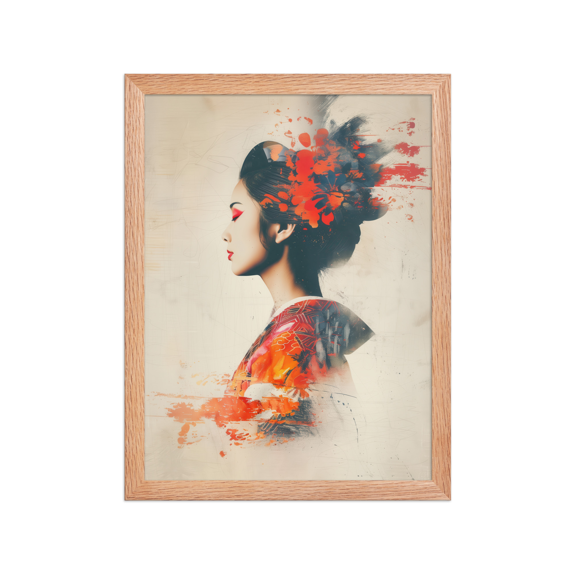 Painted Grace — Kimono Portrait, Abstract Brush Strokes Minimal Wall Art — Framed Poster - Image 9
