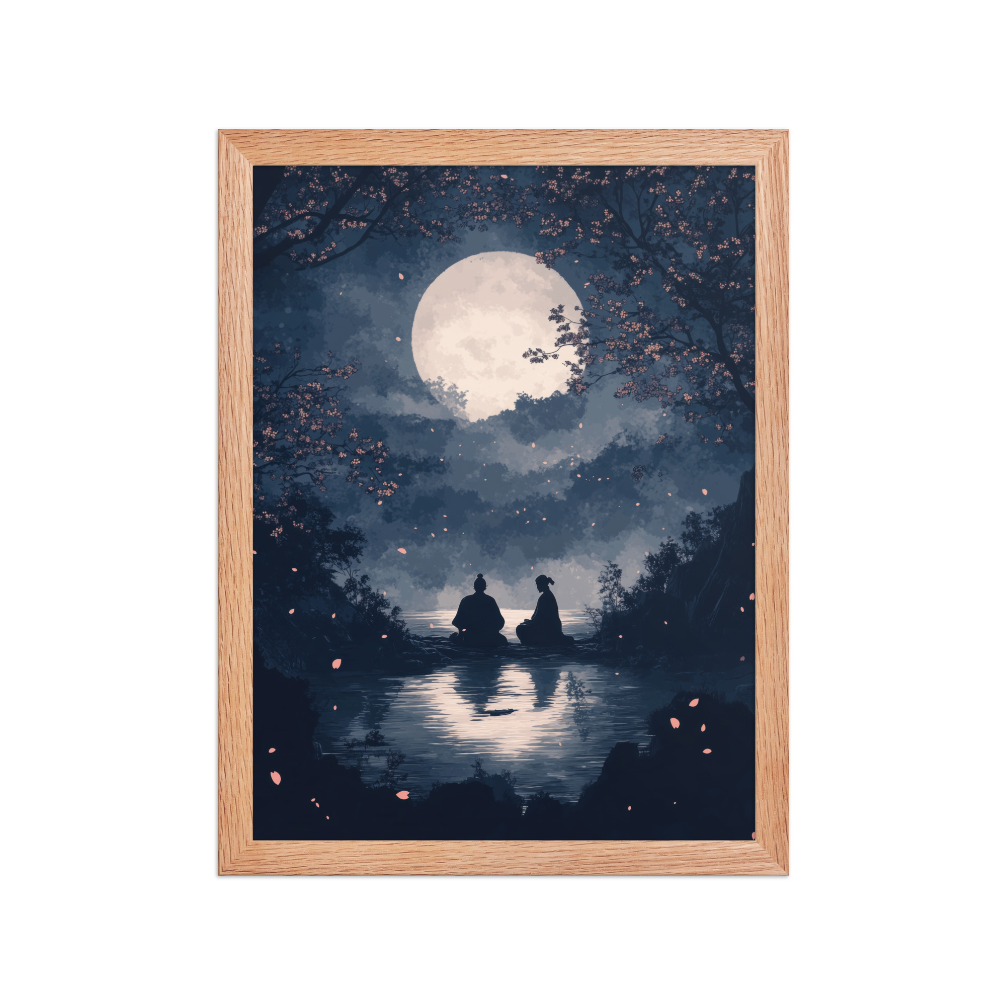 Midnight Reflections — Moonlit Lake Sakura Wall Art — Framed Poster - Image 9
