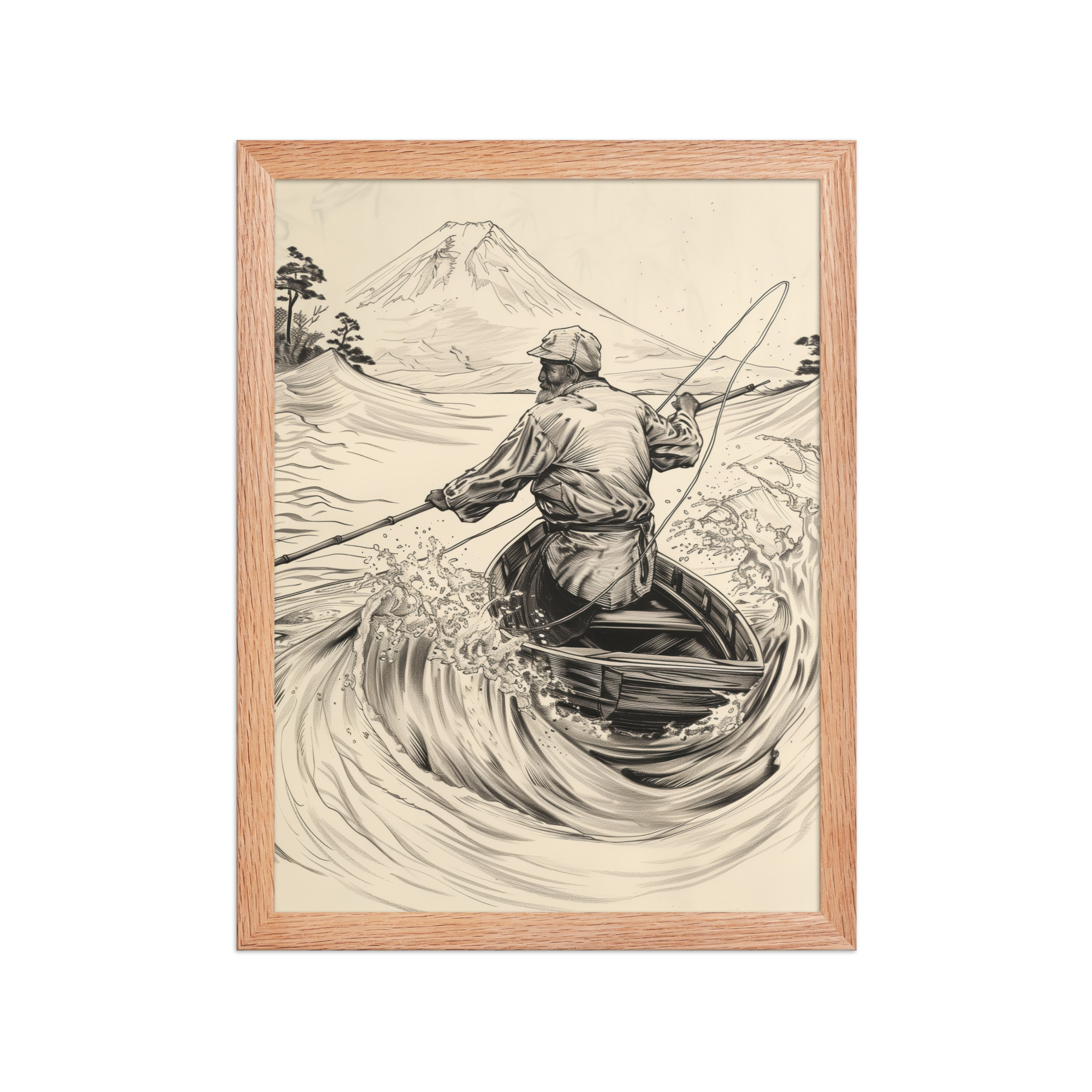 Fisherman of Mount Fuji — Japanese Woodblock Style Wall Art — Framed Poster - Image 10