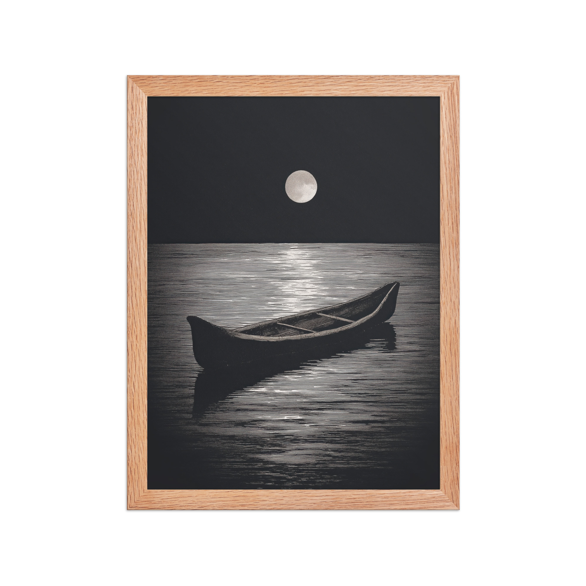 Moonlit Canoe II — Minimal Silver Moon Night Wall Art — Framed Poster - Image 11