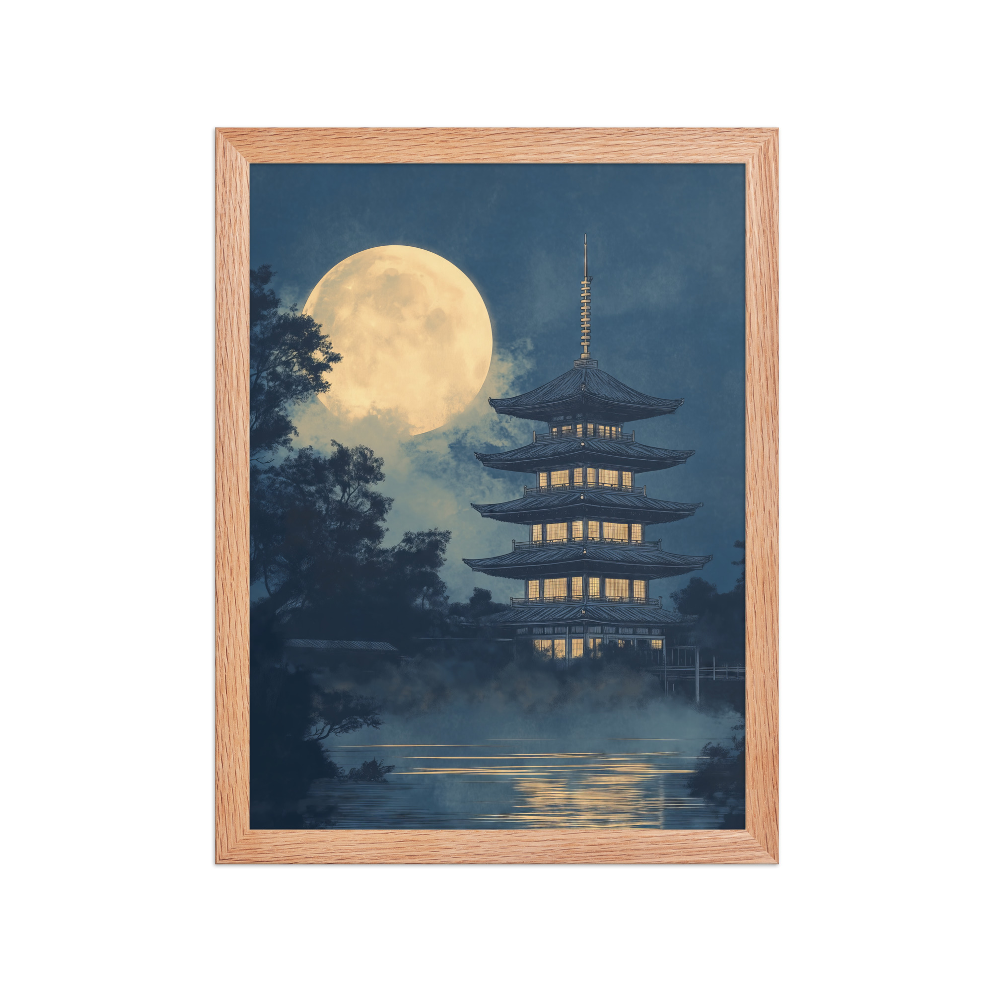 Moonlit Pagoda — Japanese Temple, Night Landscape Wall Art — Framed Poster - Image 11