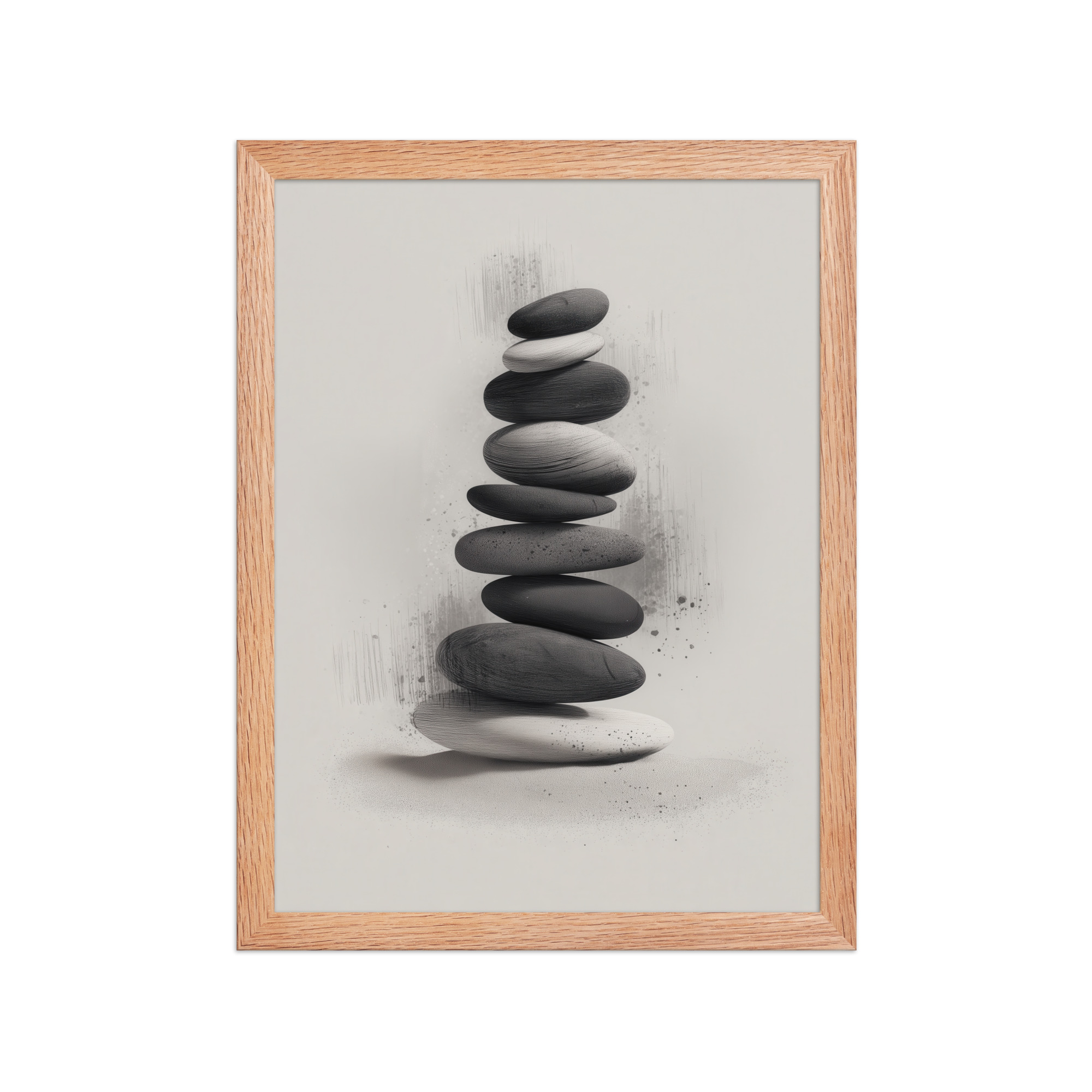 Balanced Stillness – Stacked Stones II Modern Monochrome Zen Wall Art – Framed Poster - Image 11
