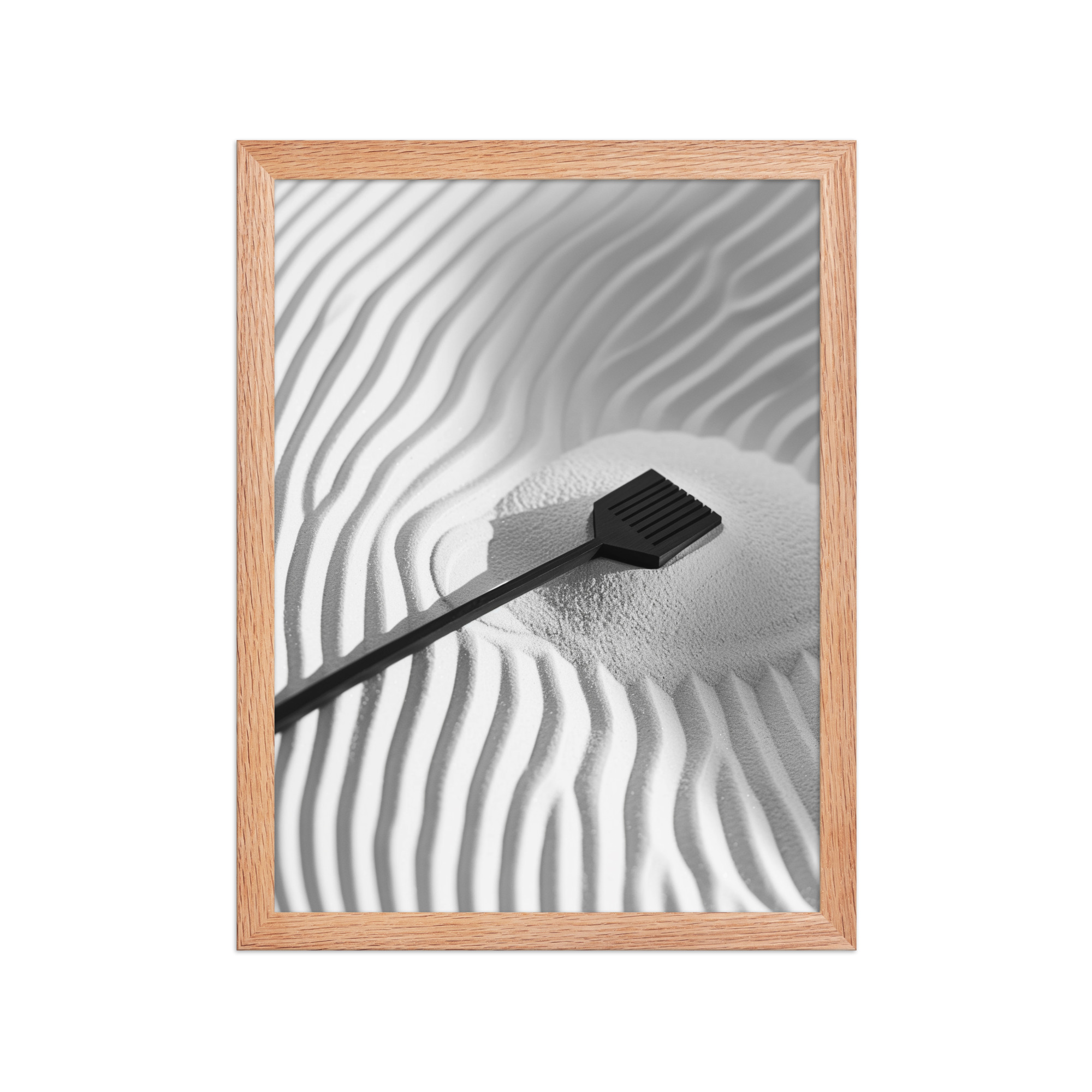 Zen Sand Rake – Minimal Monochrome Ripples Wall Art – Framed Poster - Image 11