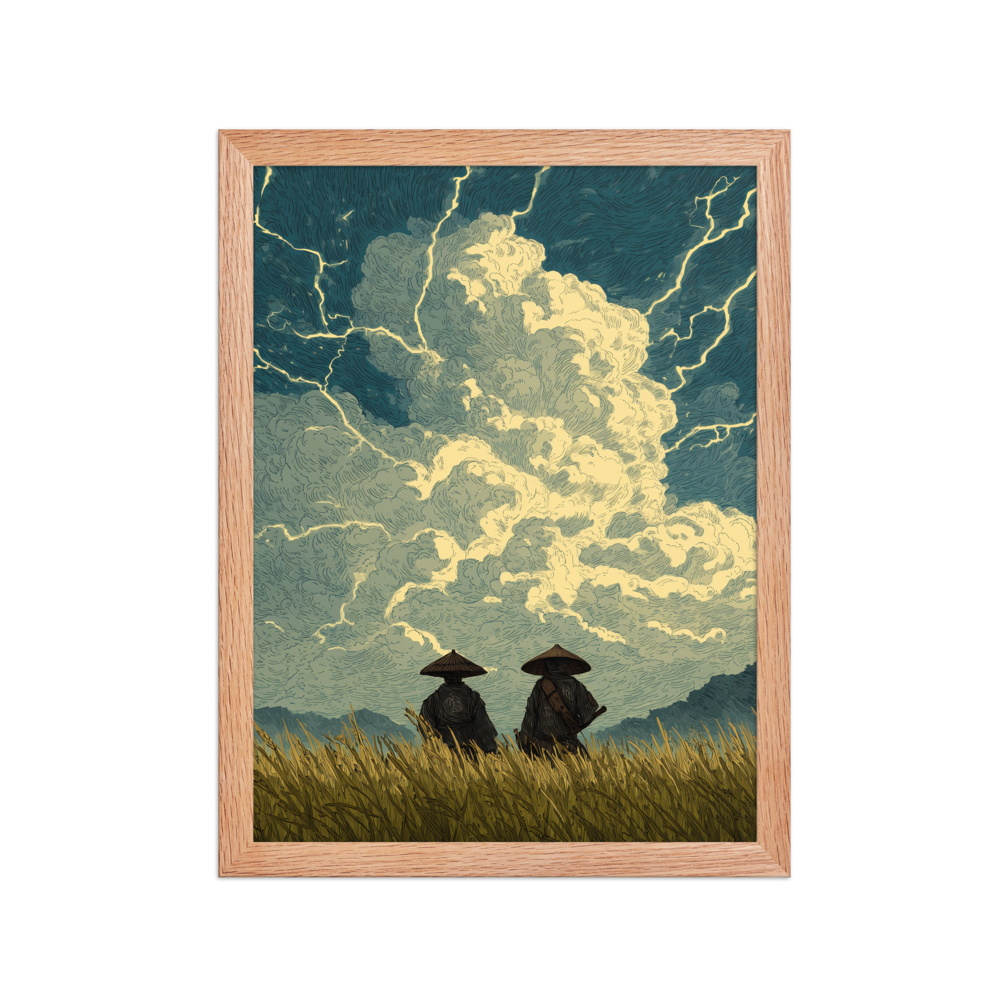 Before the Storm – Ukiyo-e Samurai Watchers Landscape Wall Art – Framed Poster - Image 10