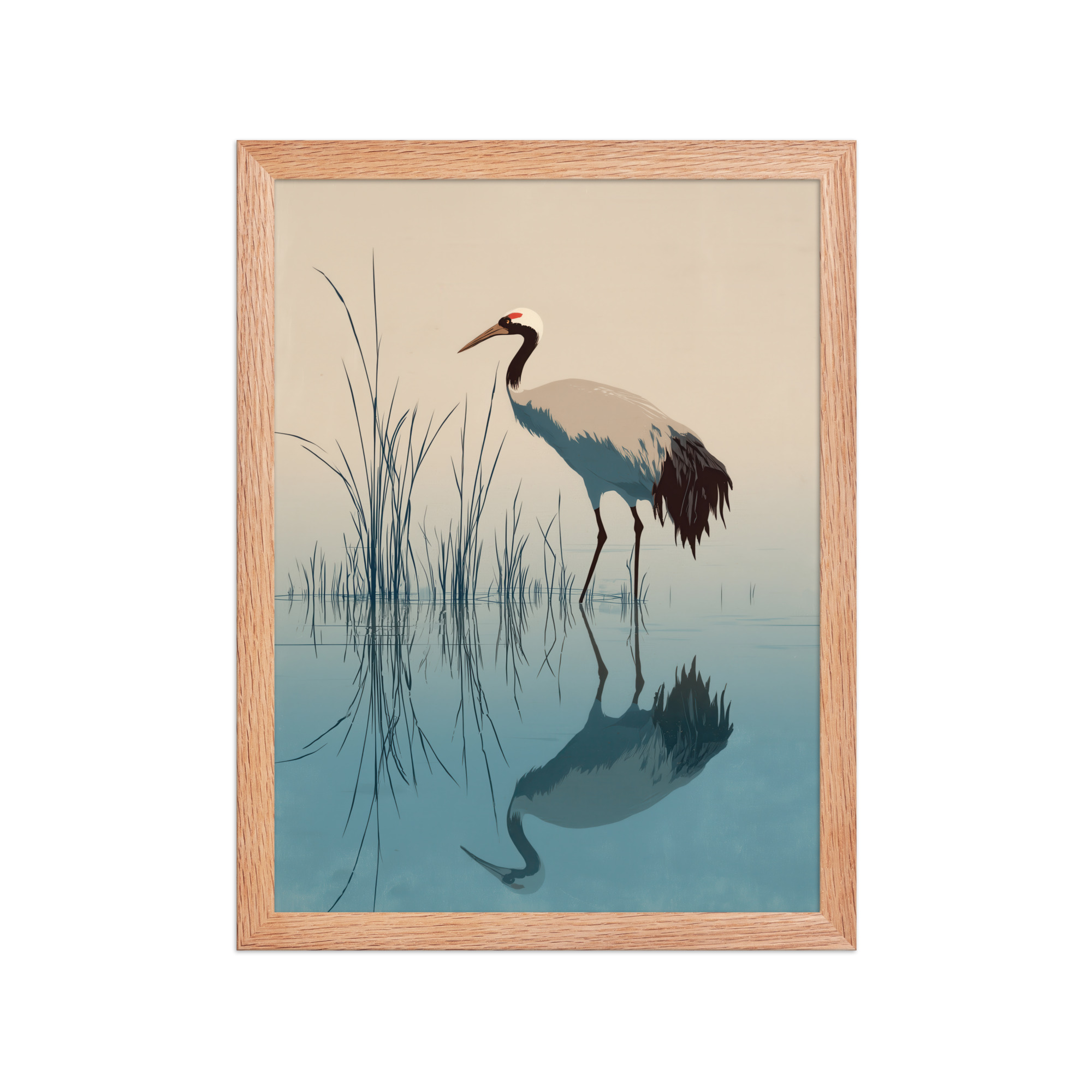 Crane and Reflection Stillness – Minimal Ukiyo-e Bird Wall Art – Framed Poster - Image 11