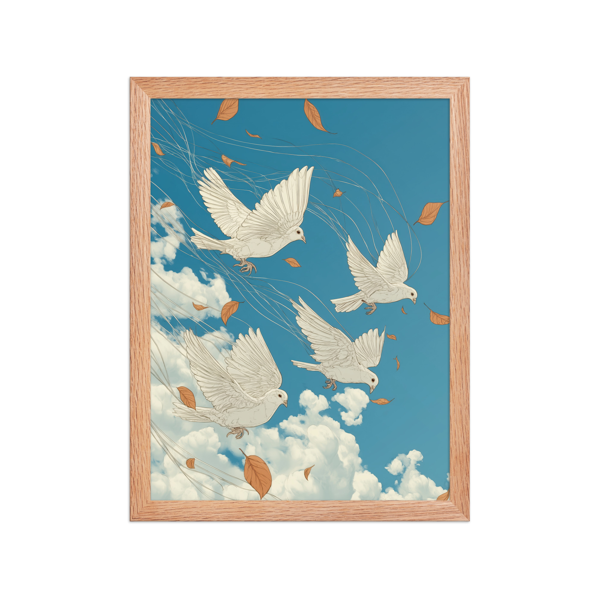 White Doves in Wind (Hokusai) – Autumn Leaves in Flight Ukiyo-e Wall Decor – Framed Poster - Image 8