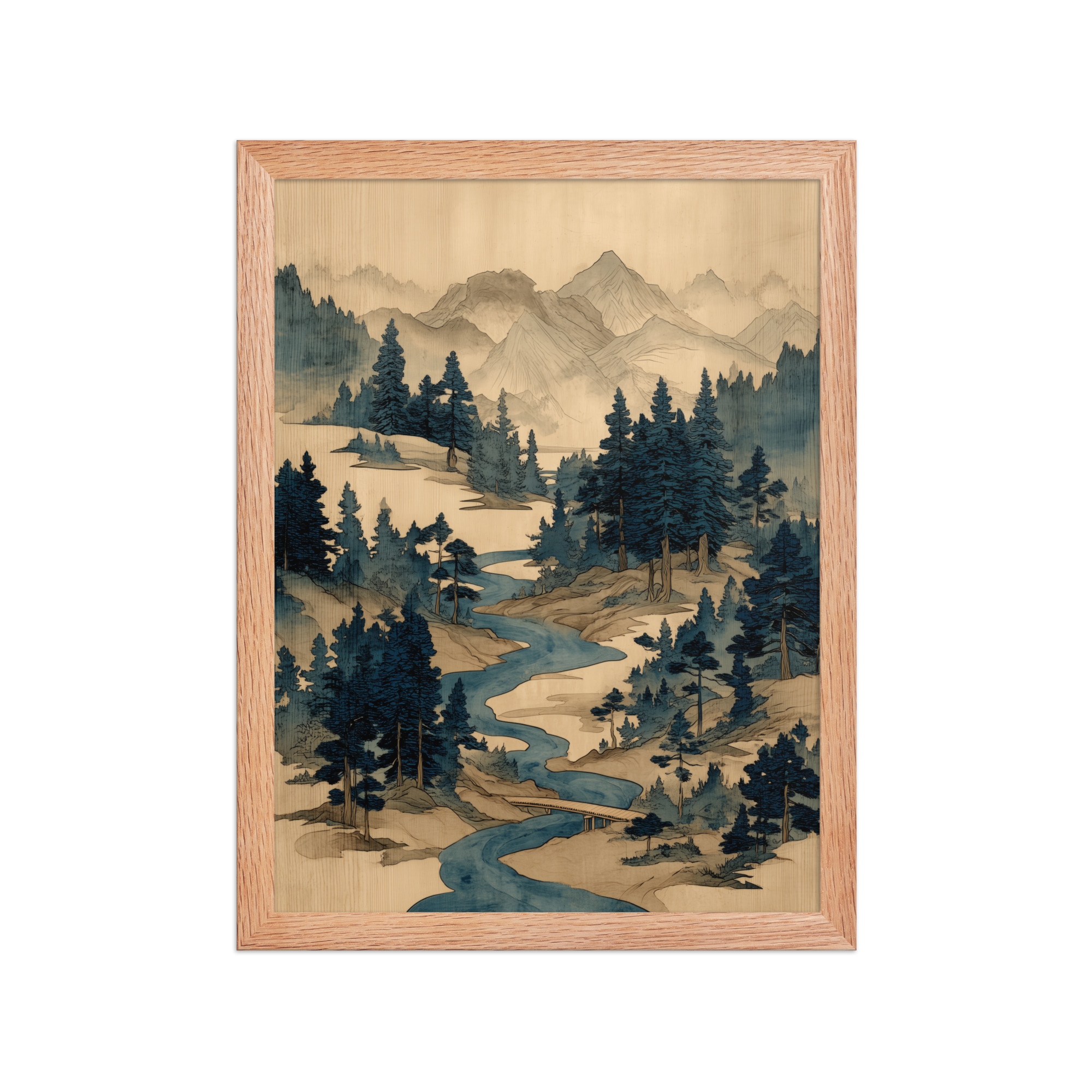 Winding River Pines – Ukiyo-e Mountain Stream Landscape Wall Art – Framed Poster - Image 11