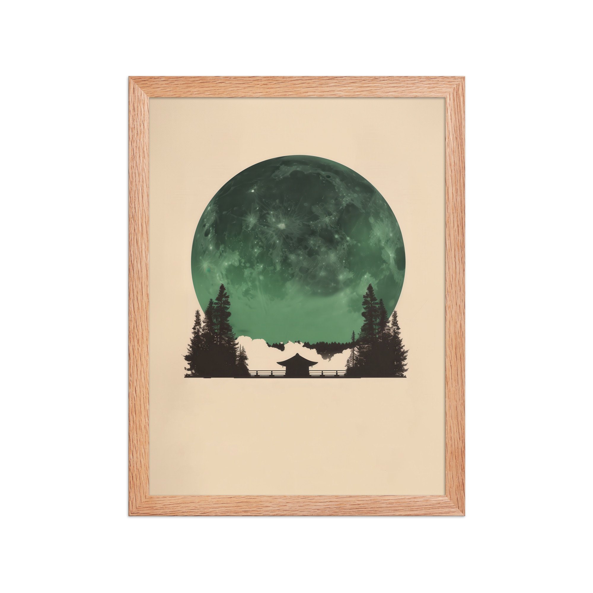 Emerald Moon Temple — Japandi Silhouette Wall Art — Framed Poster - Image 11