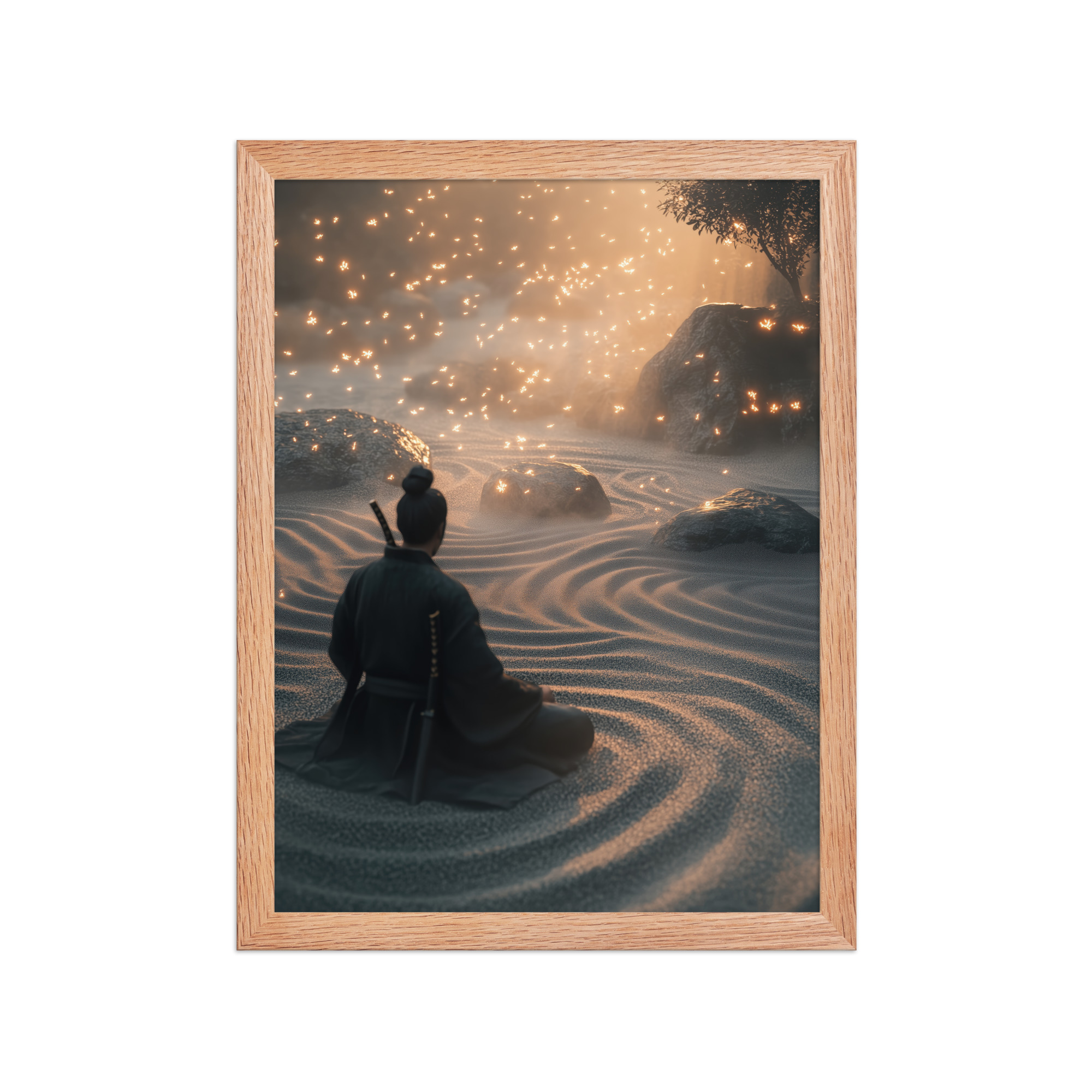 Zen Samurai – Fireflies in Zen Garden Japandi Samurai Wall Art – Framed Poster - Image 8