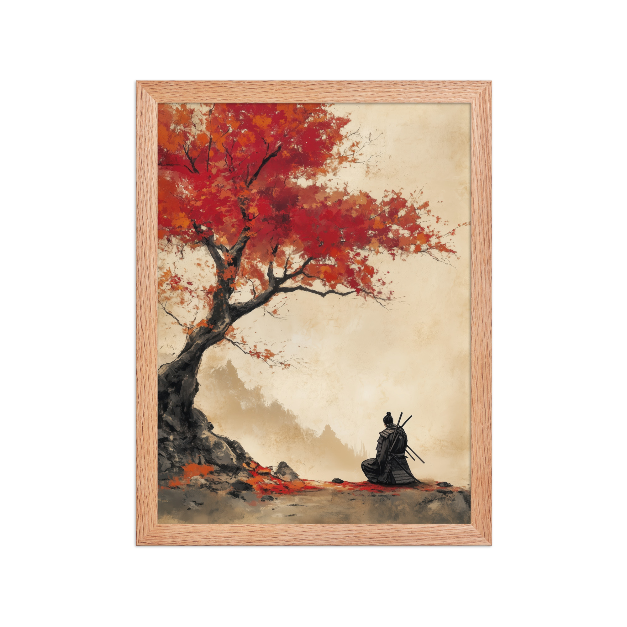 Autumn Warrior – Samurai Beneath Crimson Maple Leaves Wall Decor – Framed Poster - Image 8