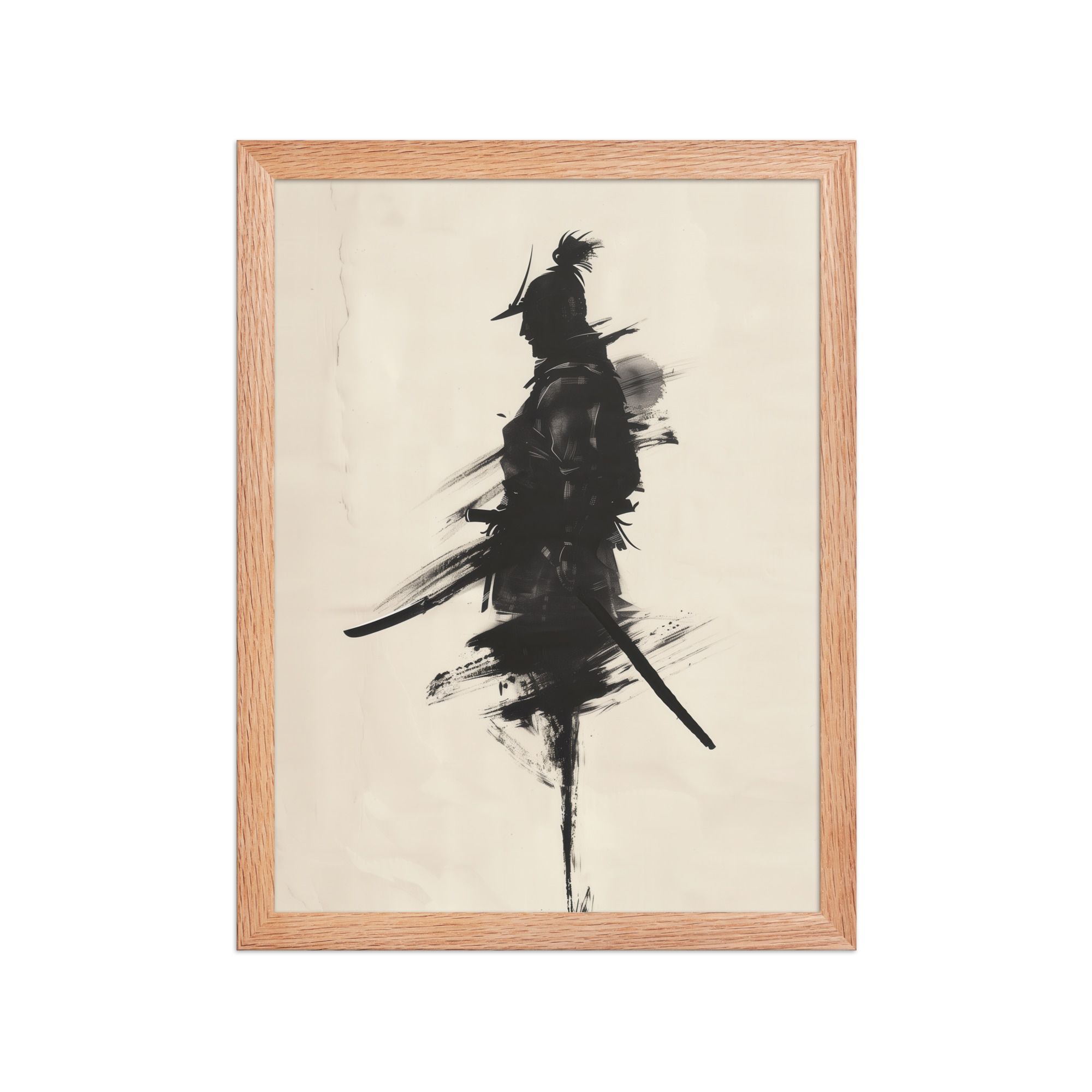 Shadowed Warrior – Sumi-e Silhouette of a Lone Samurai Wall Decor – Framed Poster - Image 11