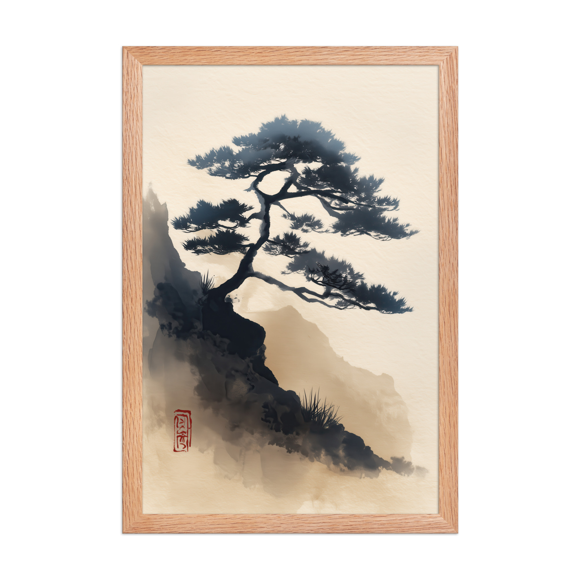 Mountain Pine in Soft Ink — Sumi-e Japanese Landscape Wall Decor — Framed Poster - Image 10