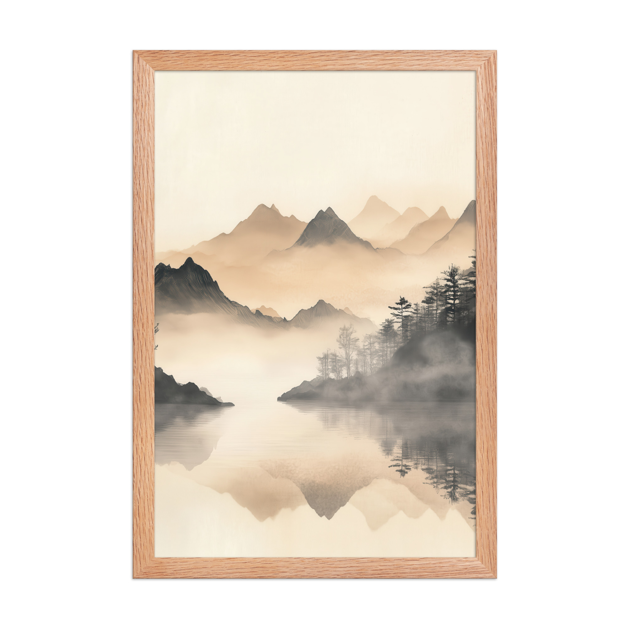Misty Mountain Reflection — Japandi Lake Landscape Wall Decor — Framed Poster - Image 10