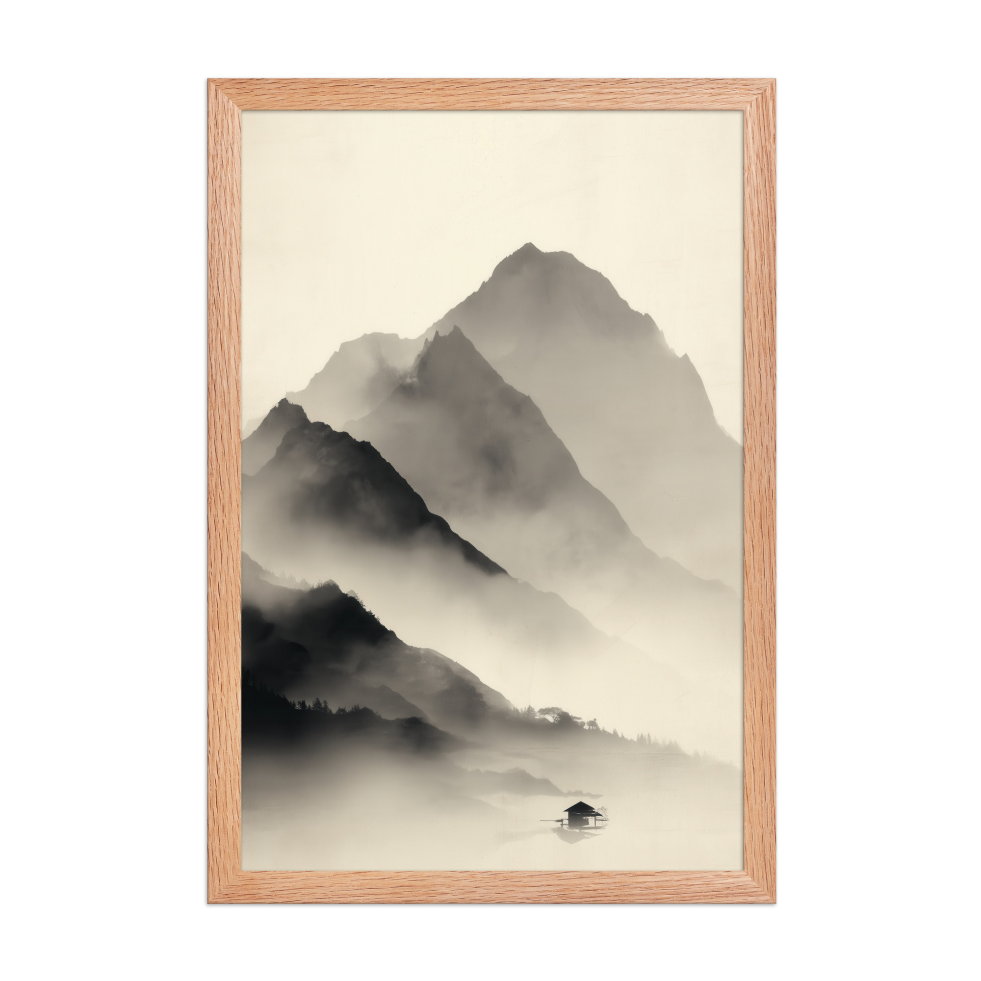 Misty Mountain Layers — Neutral Japandi Landscape Wall Art — Framed Poster - Image 10