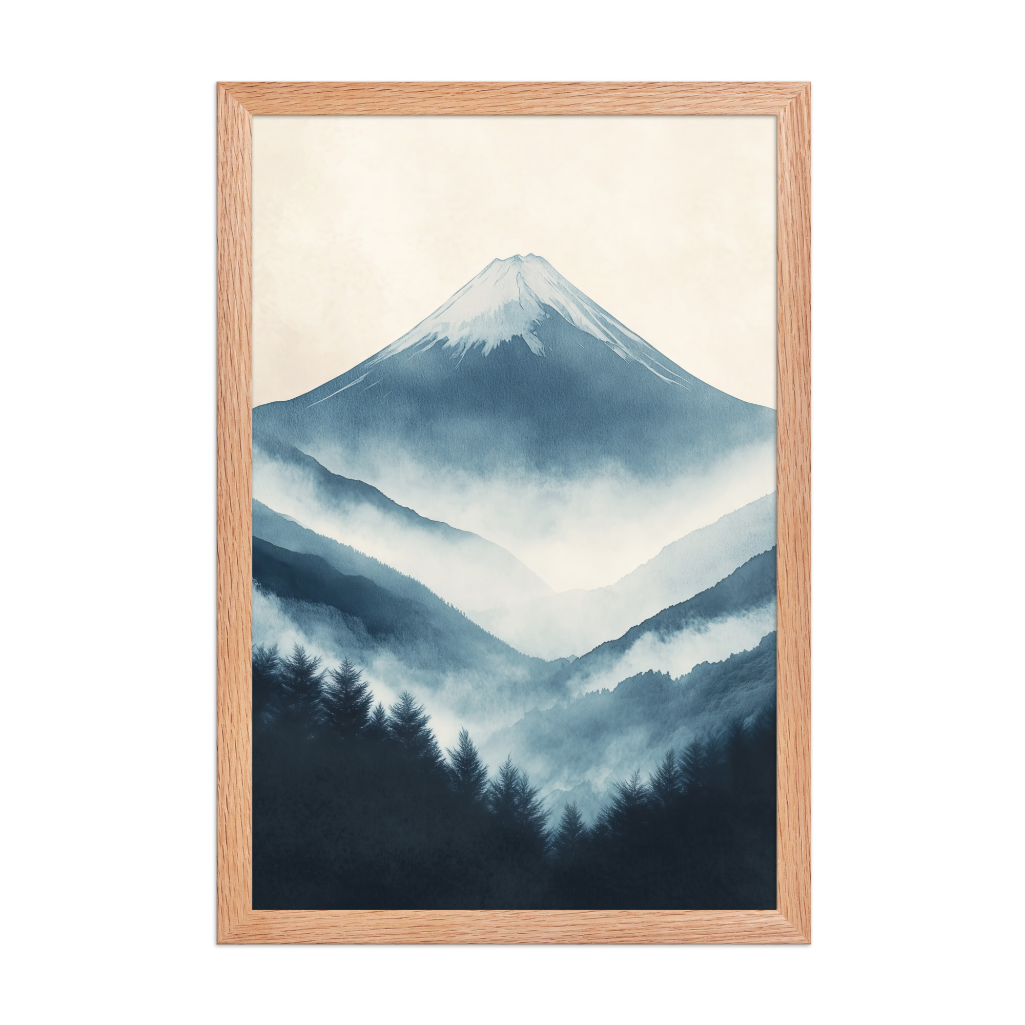 Misty Peaks — Indigo Japandi Mountain Wall Art — Framed Poster - Image 10