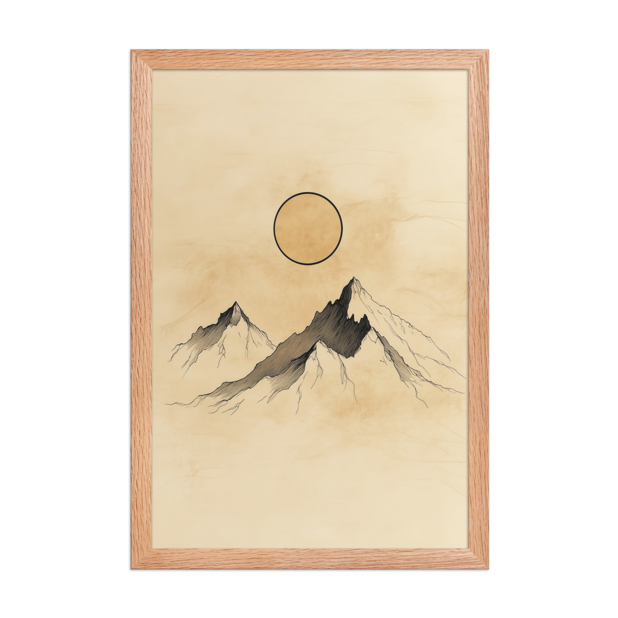 Twin Peaks and Silent Sun — Minimal Ink Mountain Study Landscape Art — Framed Poster - Image 10