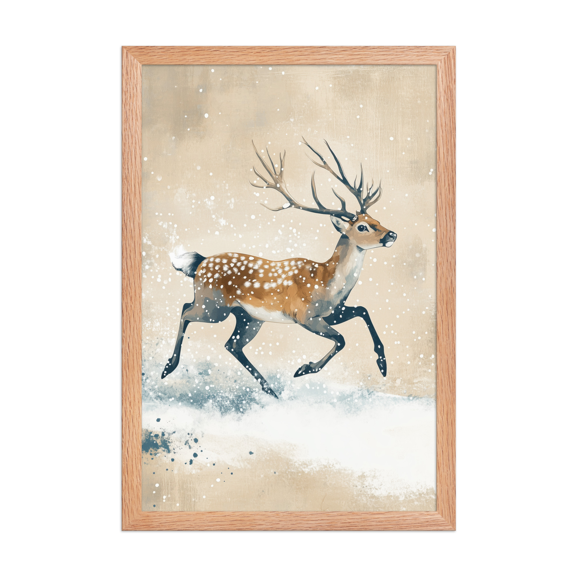 Running Deer in Winter Snow — Modern Wildlife Wall Art — Framed Poster - Image 12