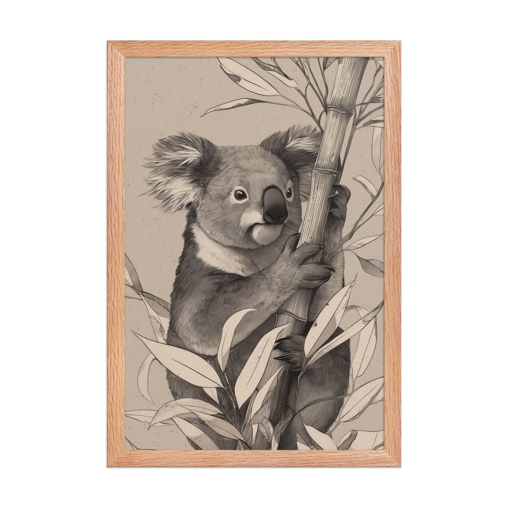 Koala Bamboo II — Detailed Koala Illustration with Bamboo Leaves Wall Decor — Framed Poster - Image 10