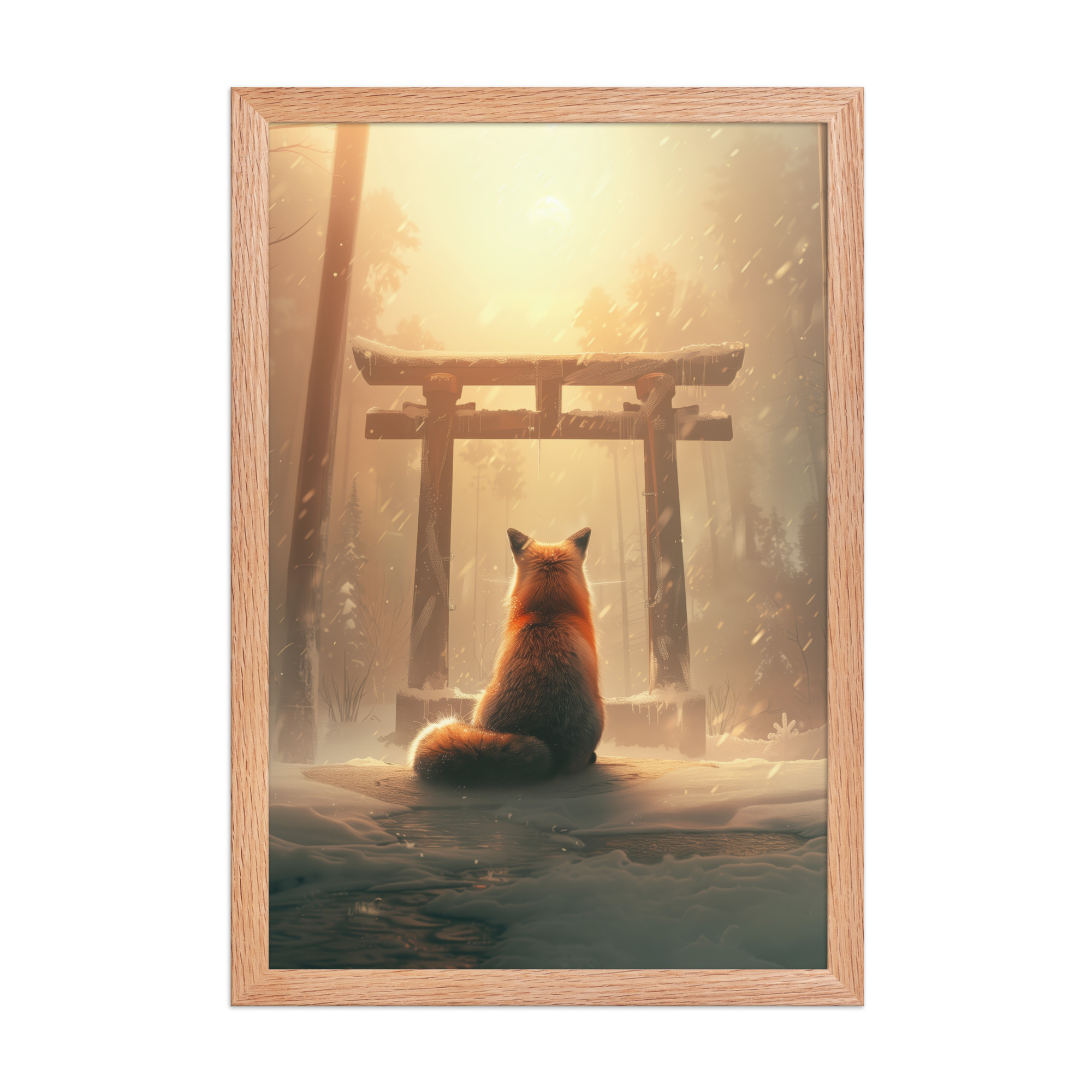 Fox Spirit at Torii — Cinematic Fox in Snowy Shrine Light Wall Decor — Framed Poster - Image 12