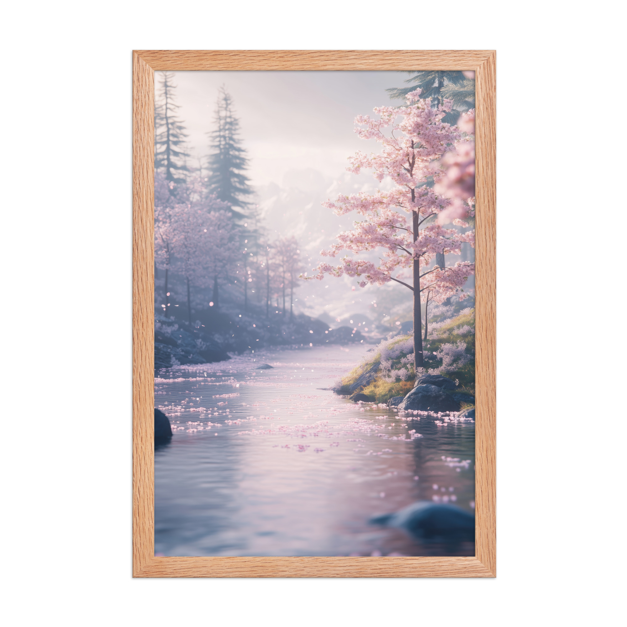 Nordic River Flow — Cherry Blossom Landscape Wall Decor — Framed Poster - Image 10