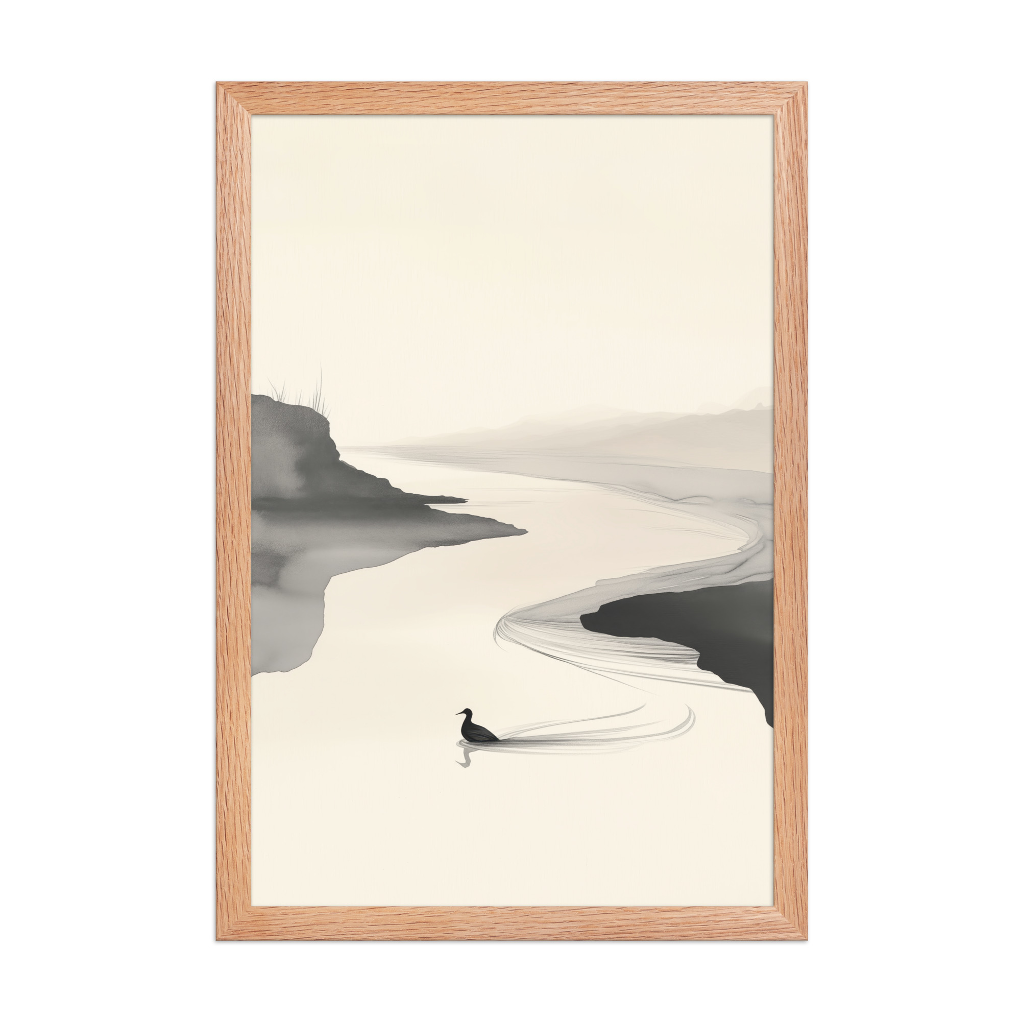 Tranquil River Flow — Minimal Ink Landscape Wall Decor — Framed Poster - Image 12