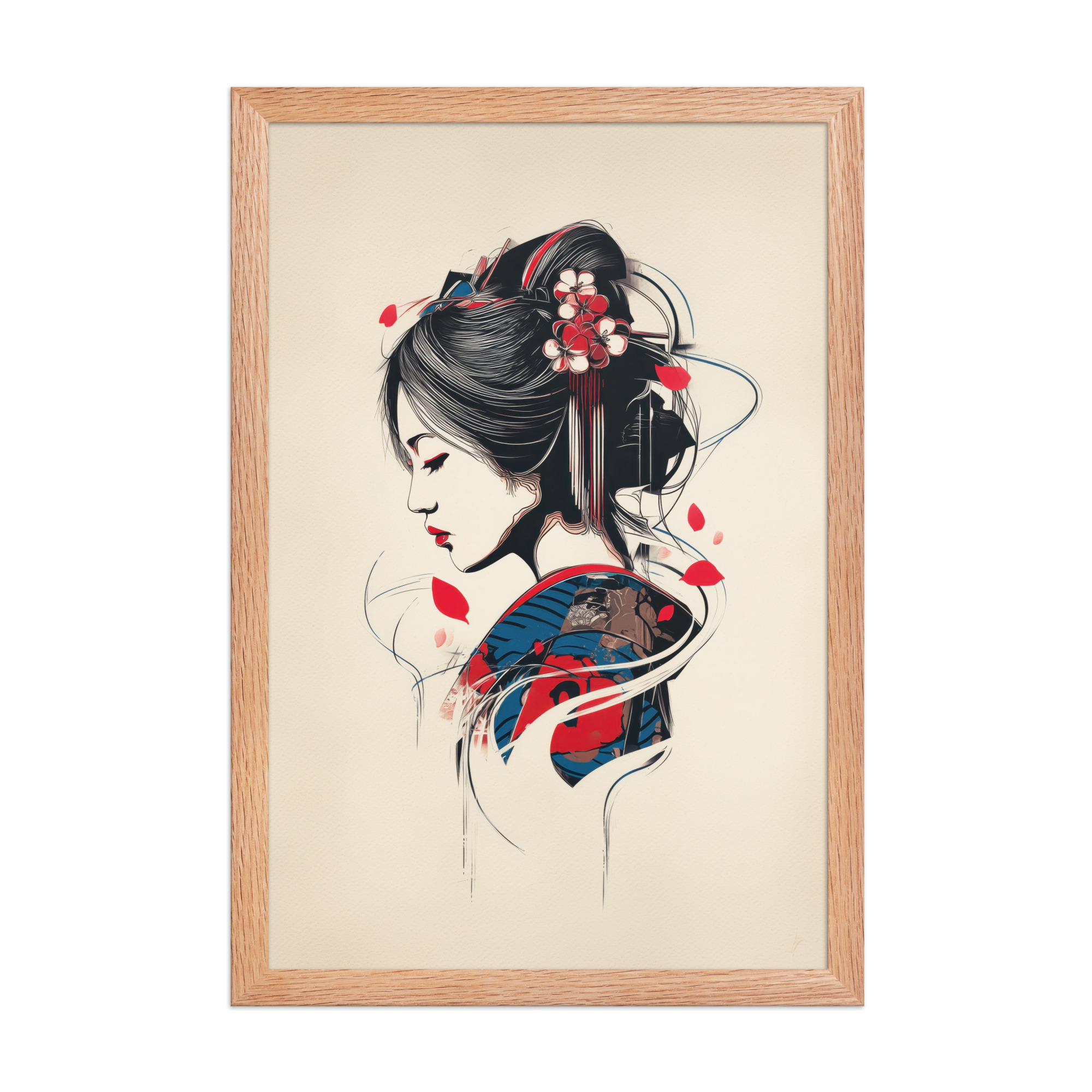Petals of Silence — Ukiyo-e Inspired Geisha Illustration Wall Art — Framed Poster - Image 12