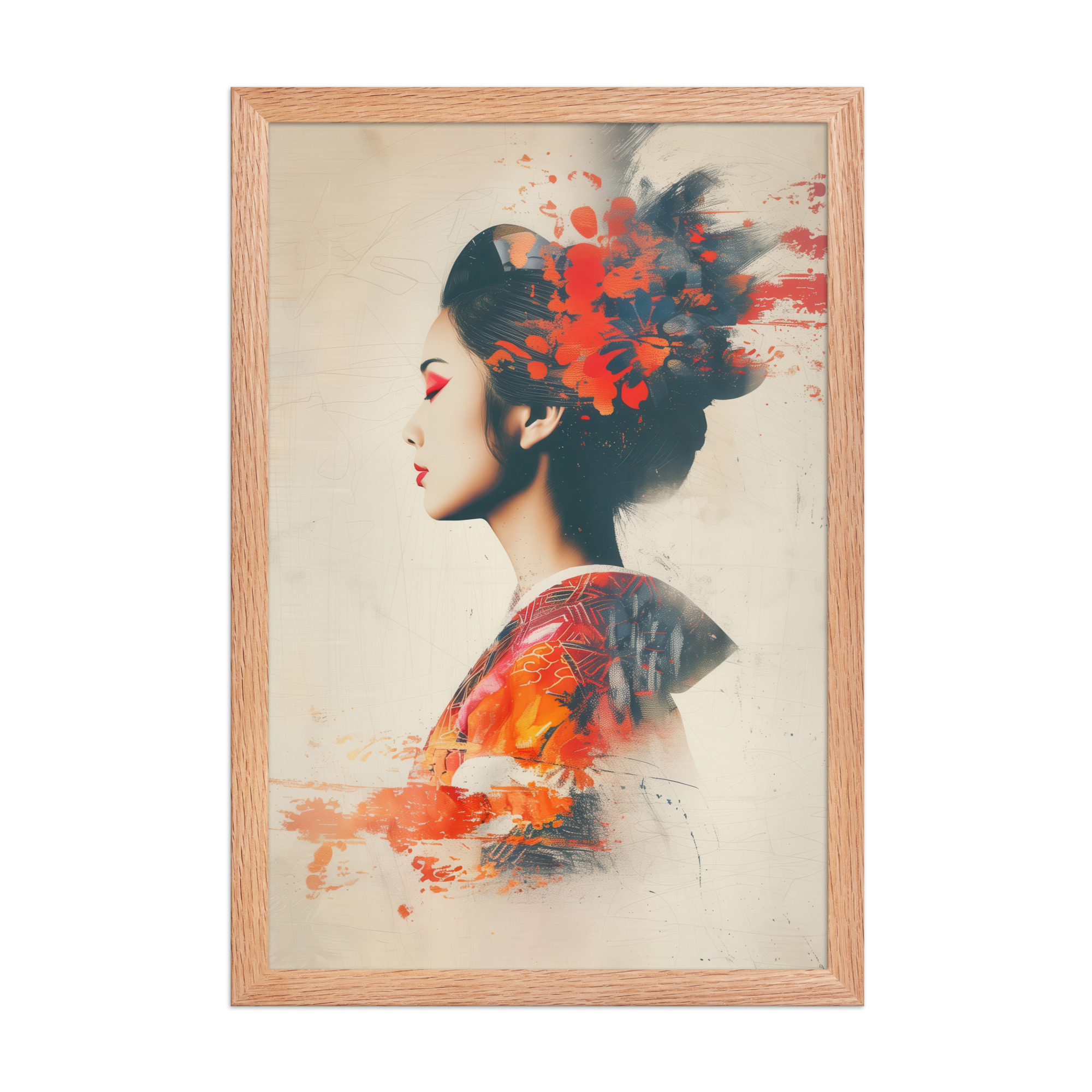 Painted Grace — Kimono Portrait, Abstract Brush Strokes Minimal Wall Art — Framed Poster - Image 10