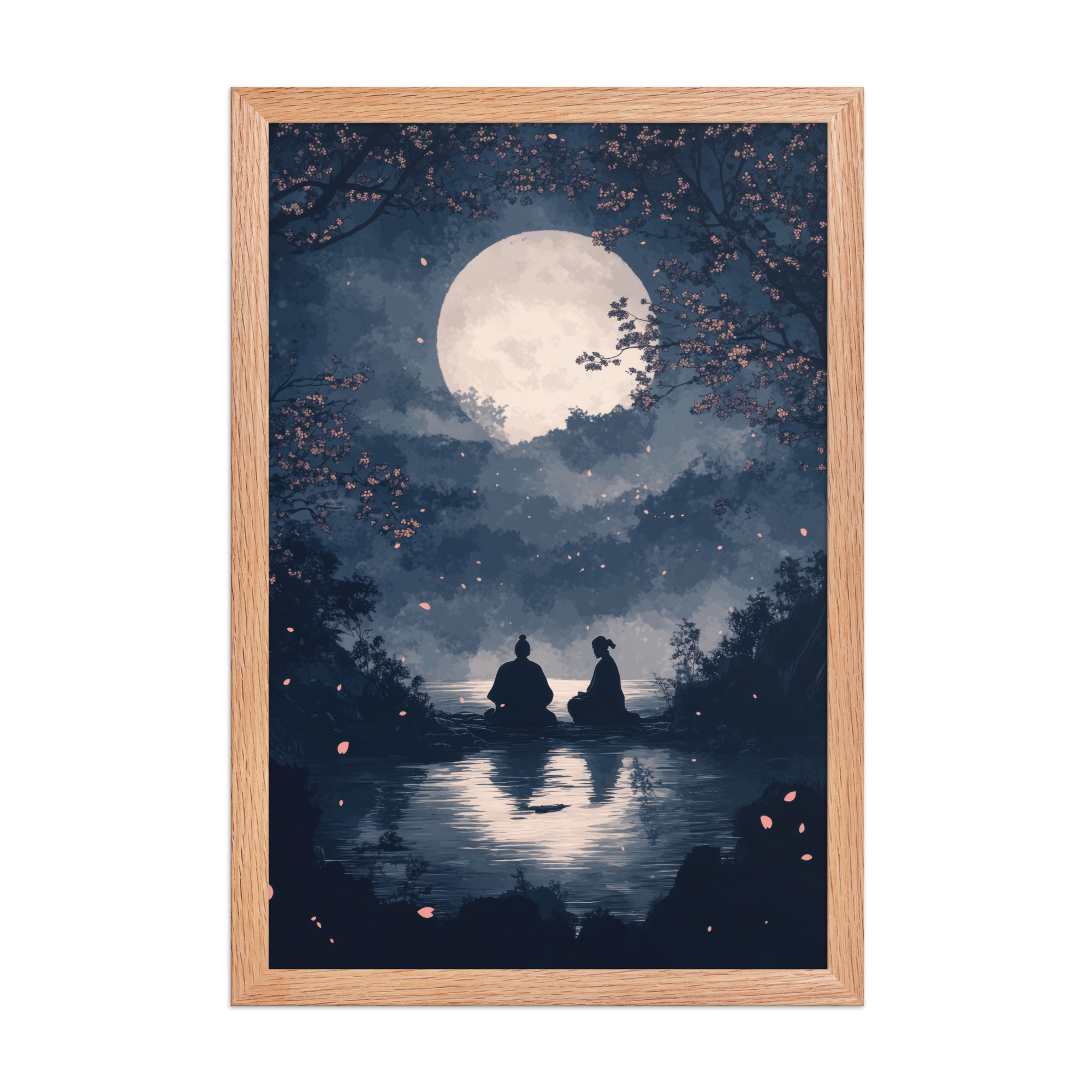 Midnight Reflections — Moonlit Lake Sakura Wall Art — Framed Poster - Image 10