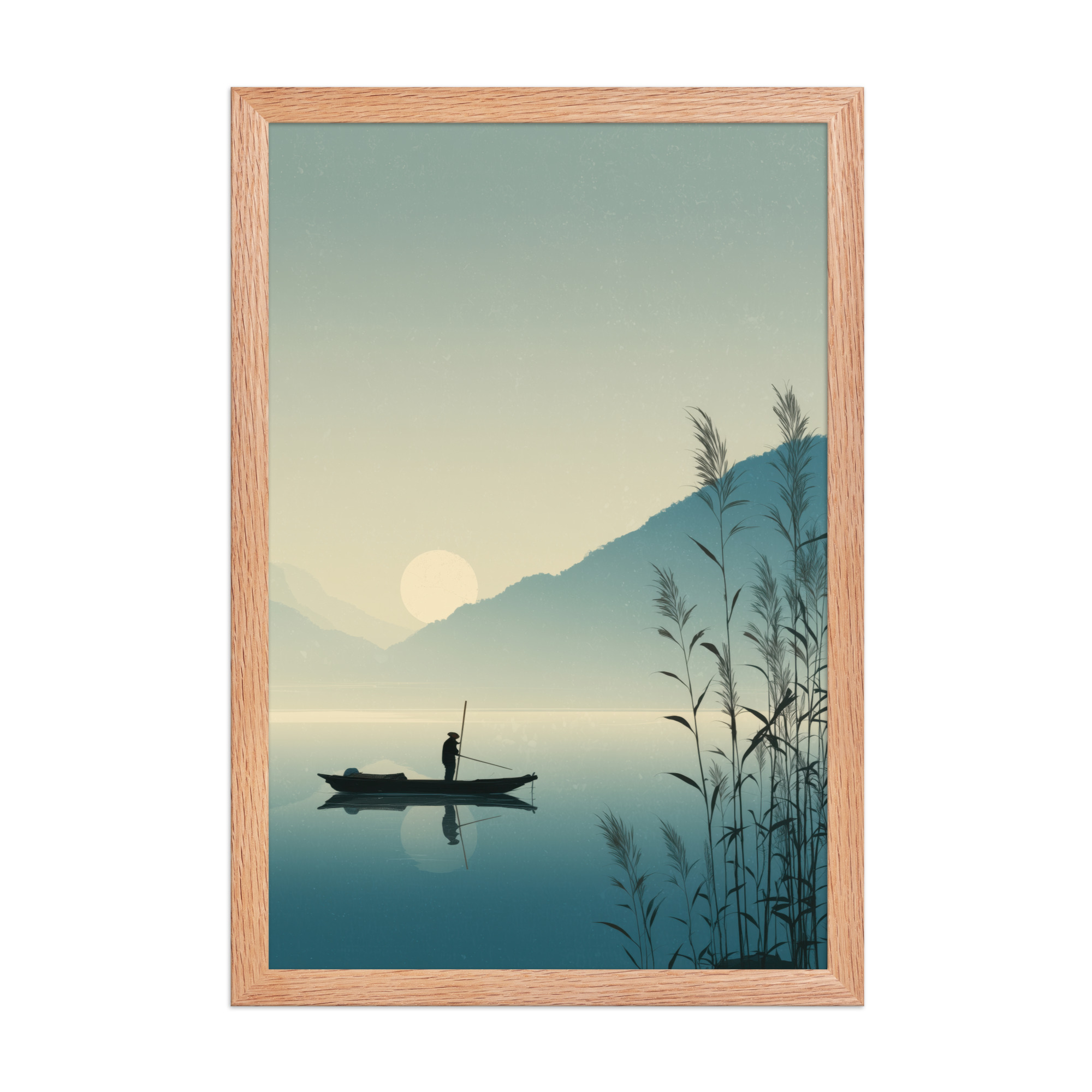 Twilight Fisherman — Zen Lake Landscape Wall Art — Framed Poster - Image 6