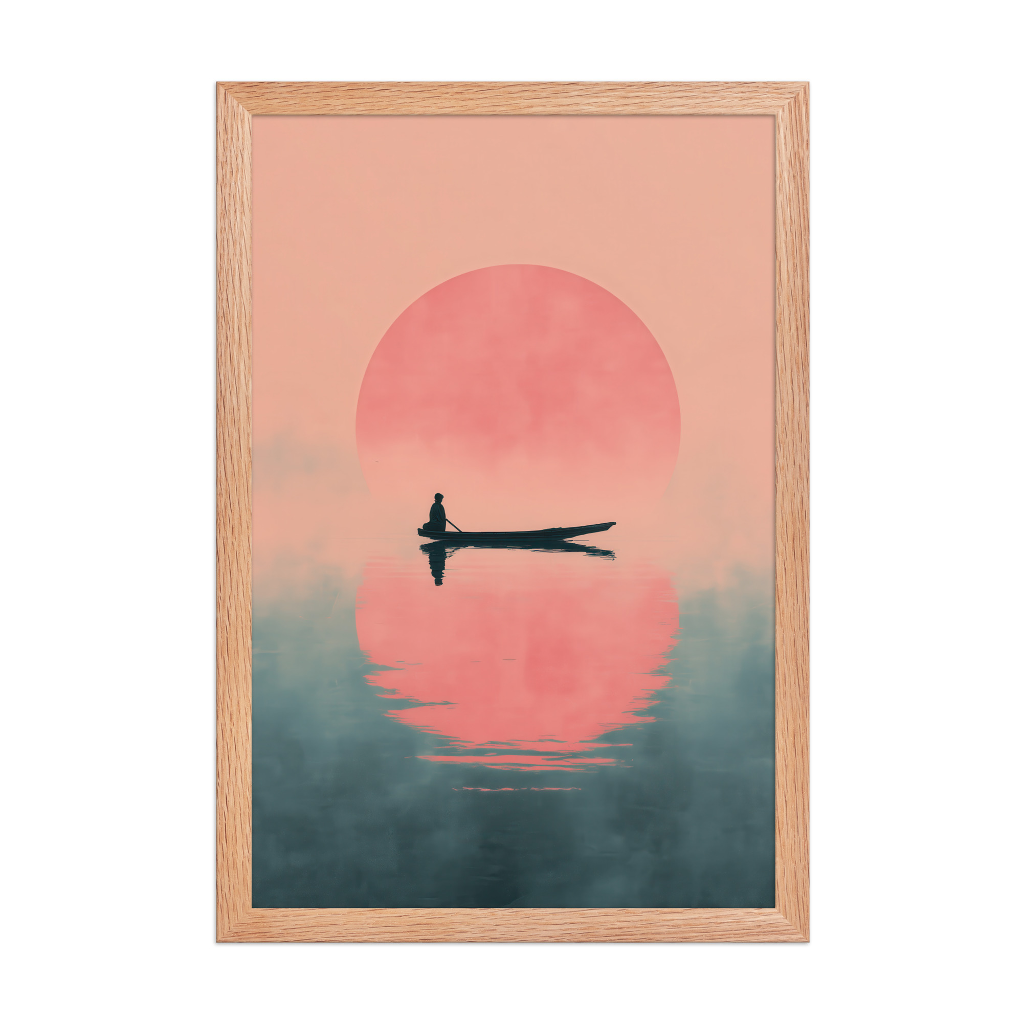 Fisherman in Misty Dawn — Minimal Sunrise Boat Wall Art — Framed Poster - Image 12