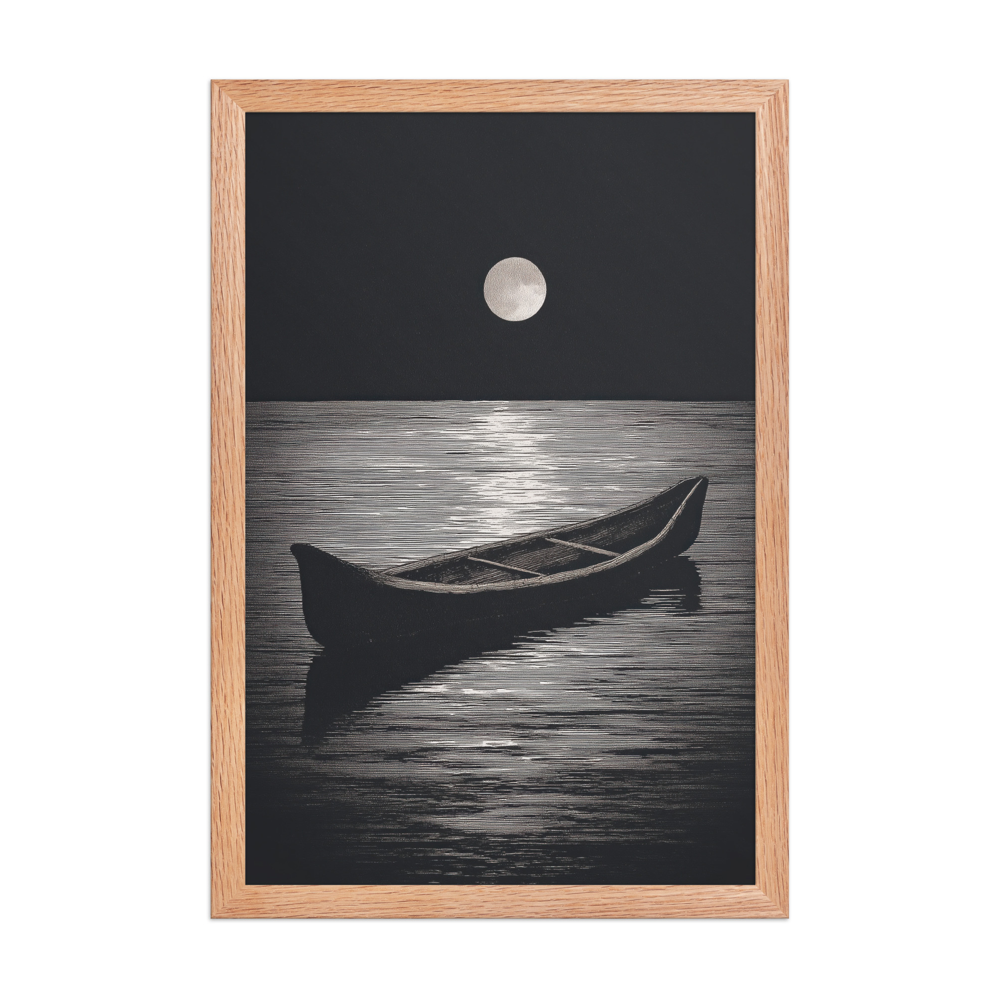 Moonlit Canoe II — Minimal Silver Moon Night Wall Art — Framed Poster - Image 12