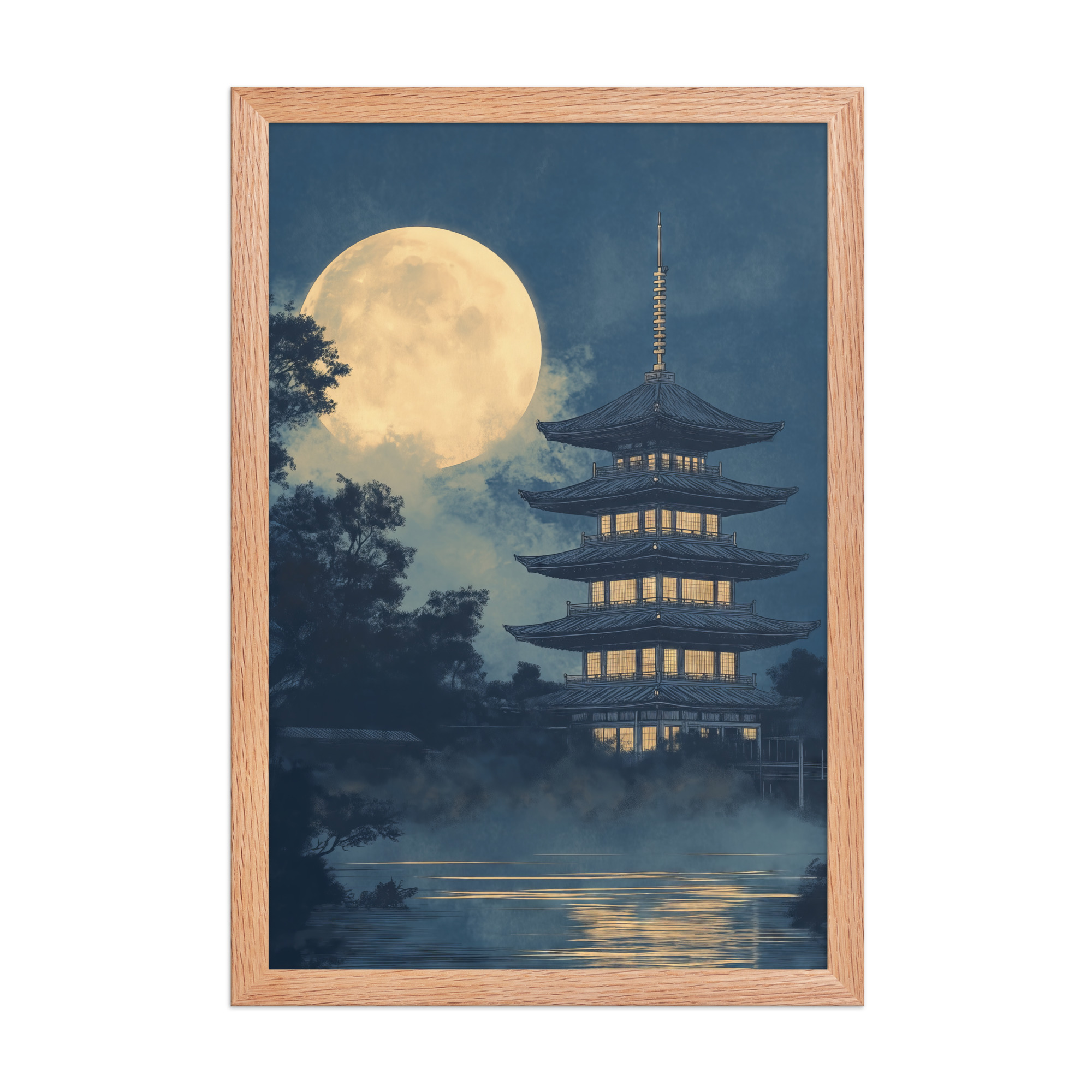 Moonlit Pagoda — Japanese Temple, Night Landscape Wall Art — Framed Poster - Image 12