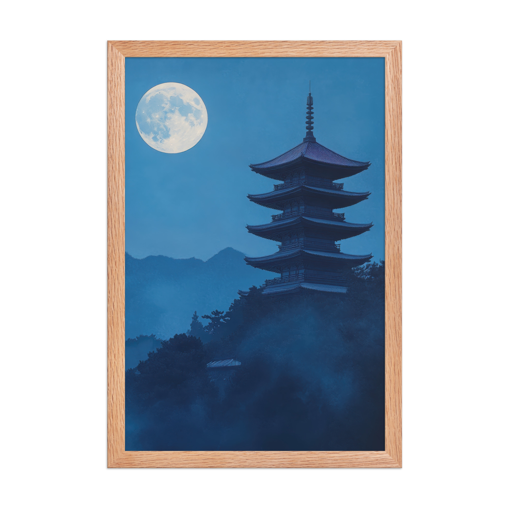 Twilight Pagoda Stillness — Moonlit Temple Wall Decor — Framed Poster - Image 10