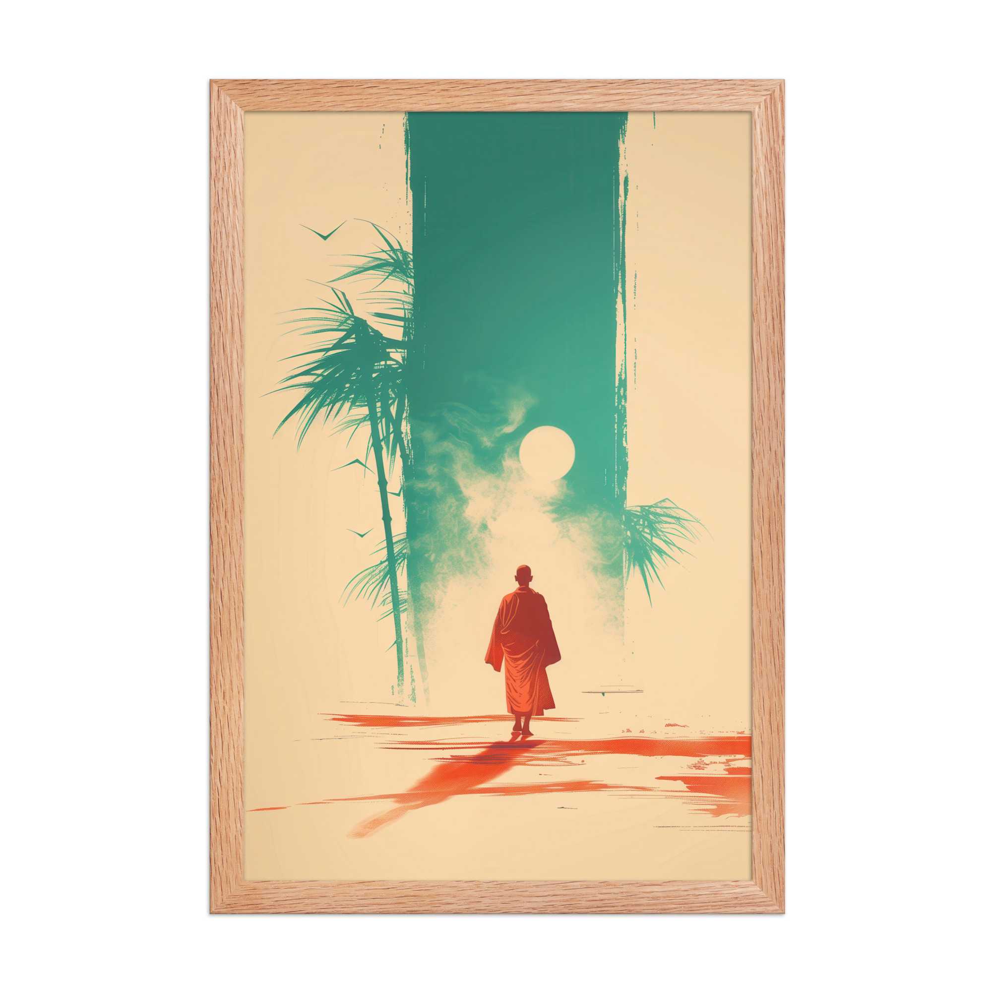 Solitary Monk – Bamboo Journey Japandi Zen Wall Art – Framed Poster - Image 12