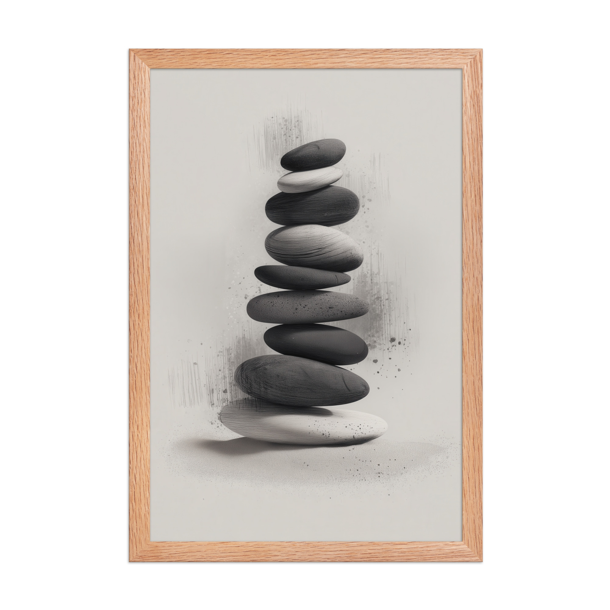 Balanced Stillness – Stacked Stones II Modern Monochrome Zen Wall Art – Framed Poster - Image 12