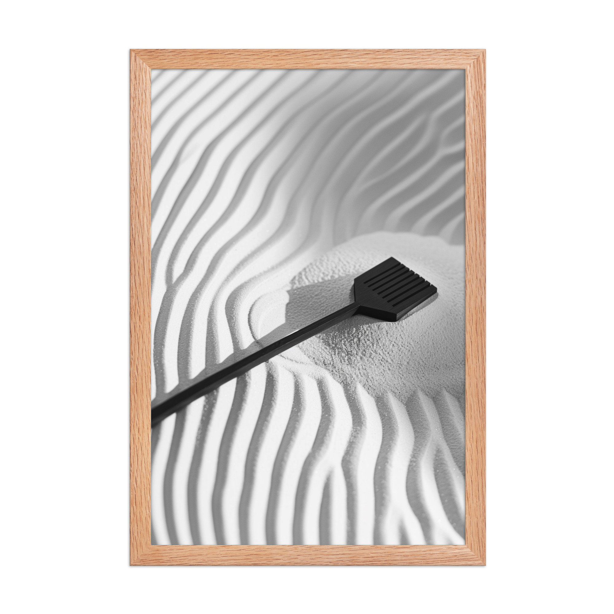 Zen Sand Rake – Minimal Monochrome Ripples Wall Art – Framed Poster - Image 12