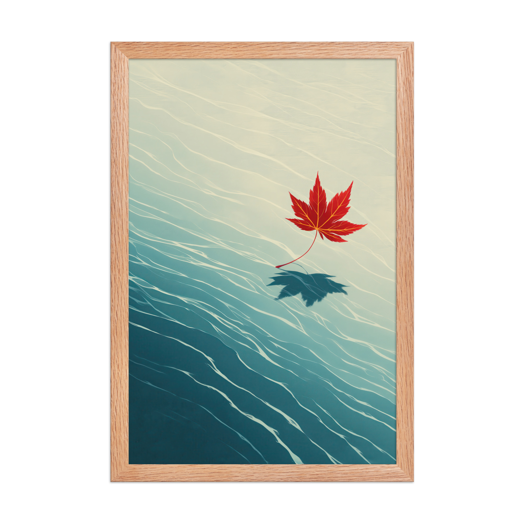 Floating Maple I – Red Leaf on Water Ukiyo-e Wall Art – Framed Poster - Image 12